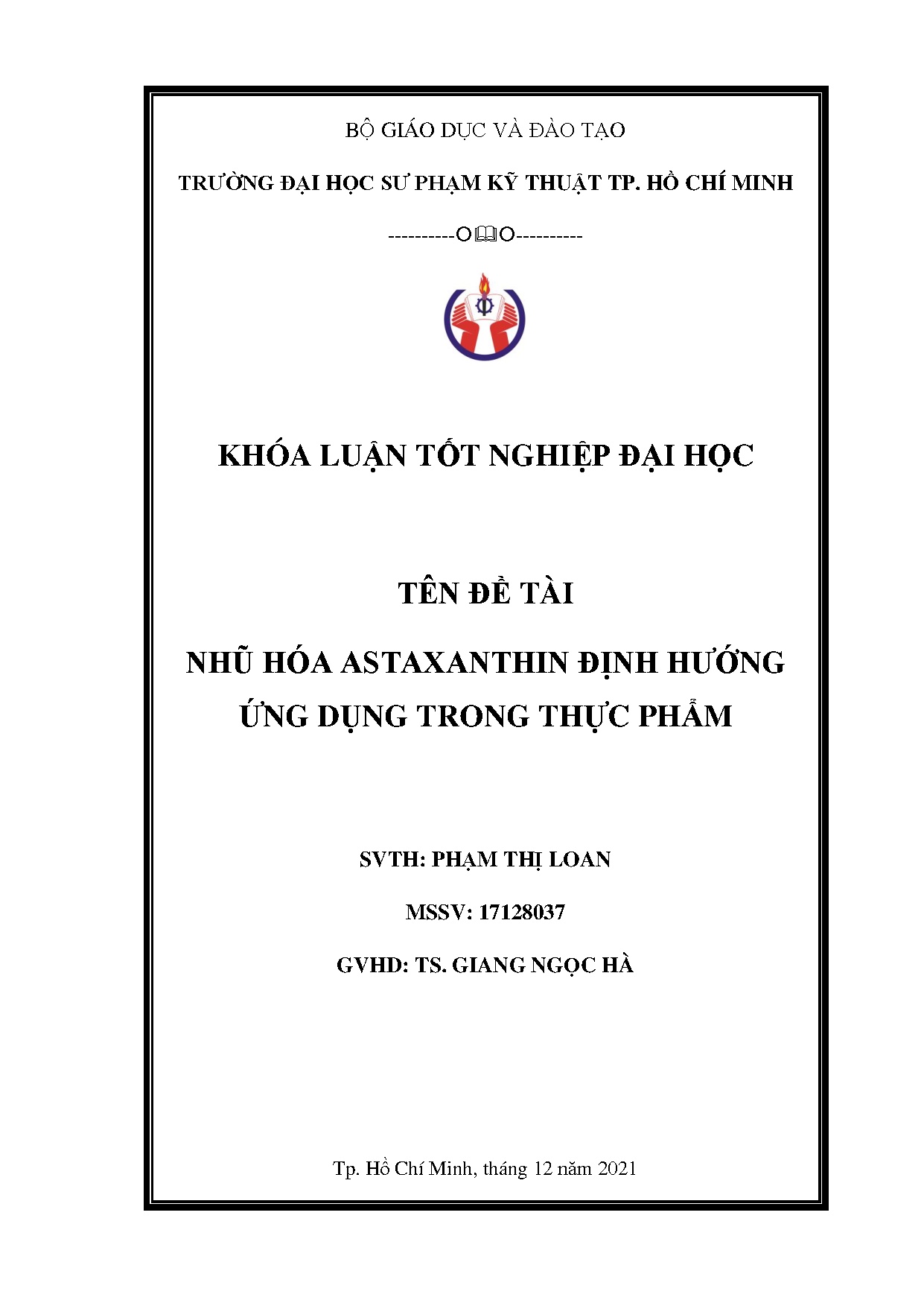 Đồ án tốt nghiệp - Nhũ hóa astaxanthin định hướng ứng dụng trong thực phẩm