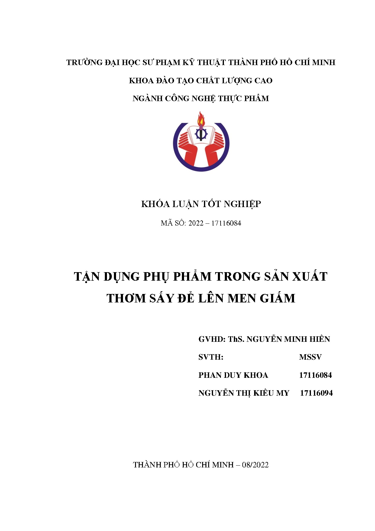 Đồ án tốt nghiệp - Tận dụng phụ phẩm trong sản xuất thơm sấy để lên men giấm