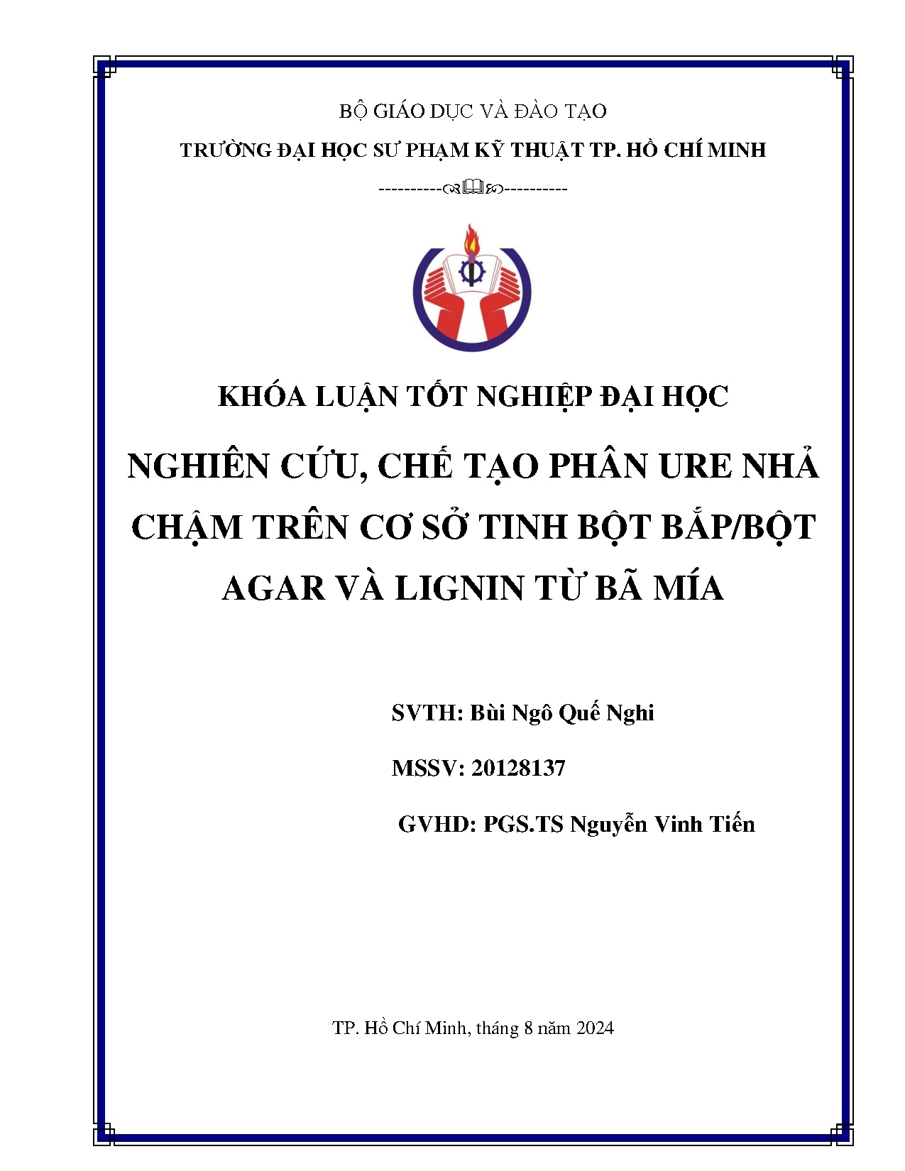 Đồ án tốt nghiệp - Nghiên cứu, chế tạo phân ure nhả chậm trên cơ sở tinh bột bắp/ bột agar và LTBM