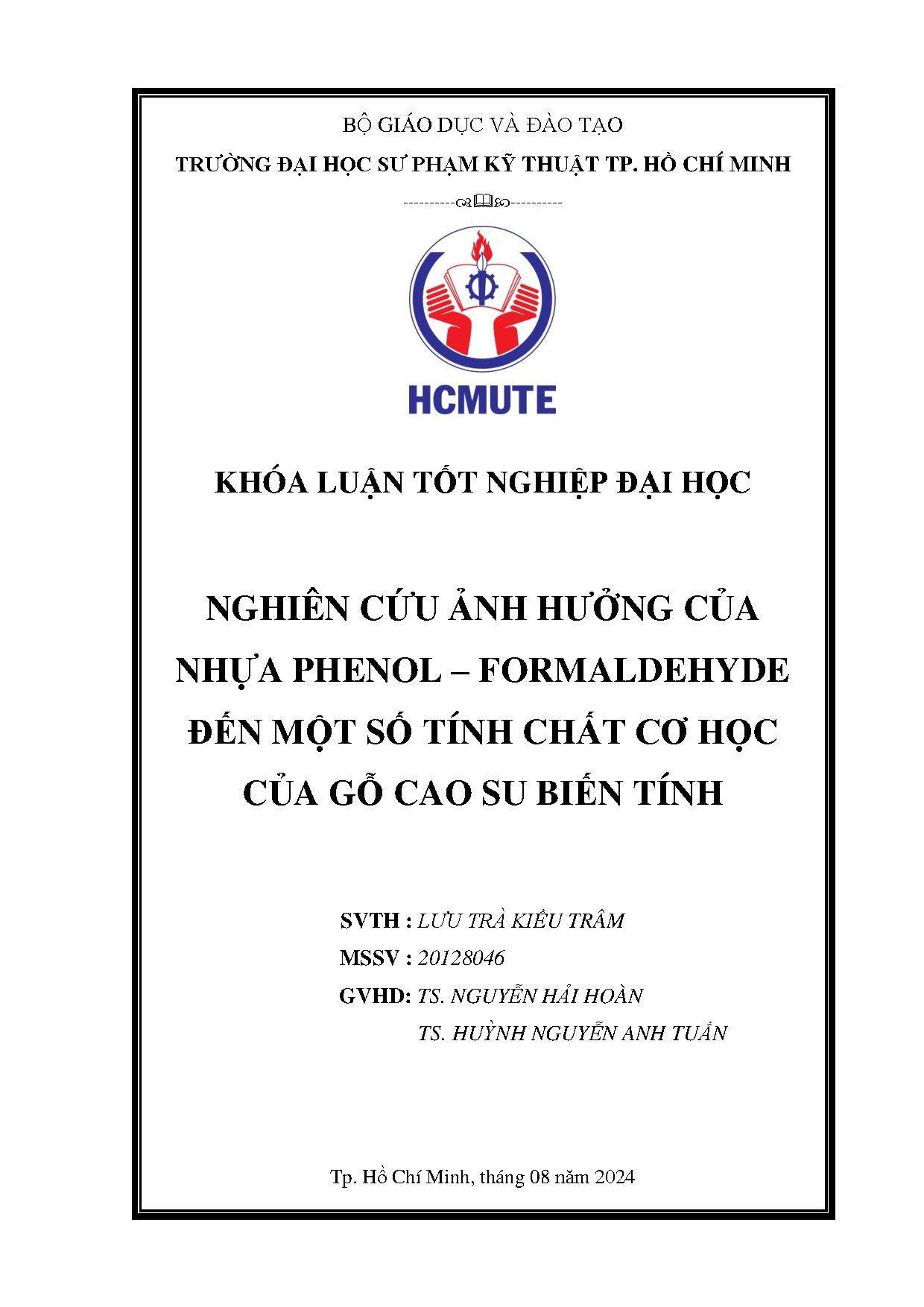 Đồ án tốt nghiệp - Nghiên cứu ảnh hưởng của nhựa Phenol - Formaldehyde đến một số tính chất CHCGCSBT