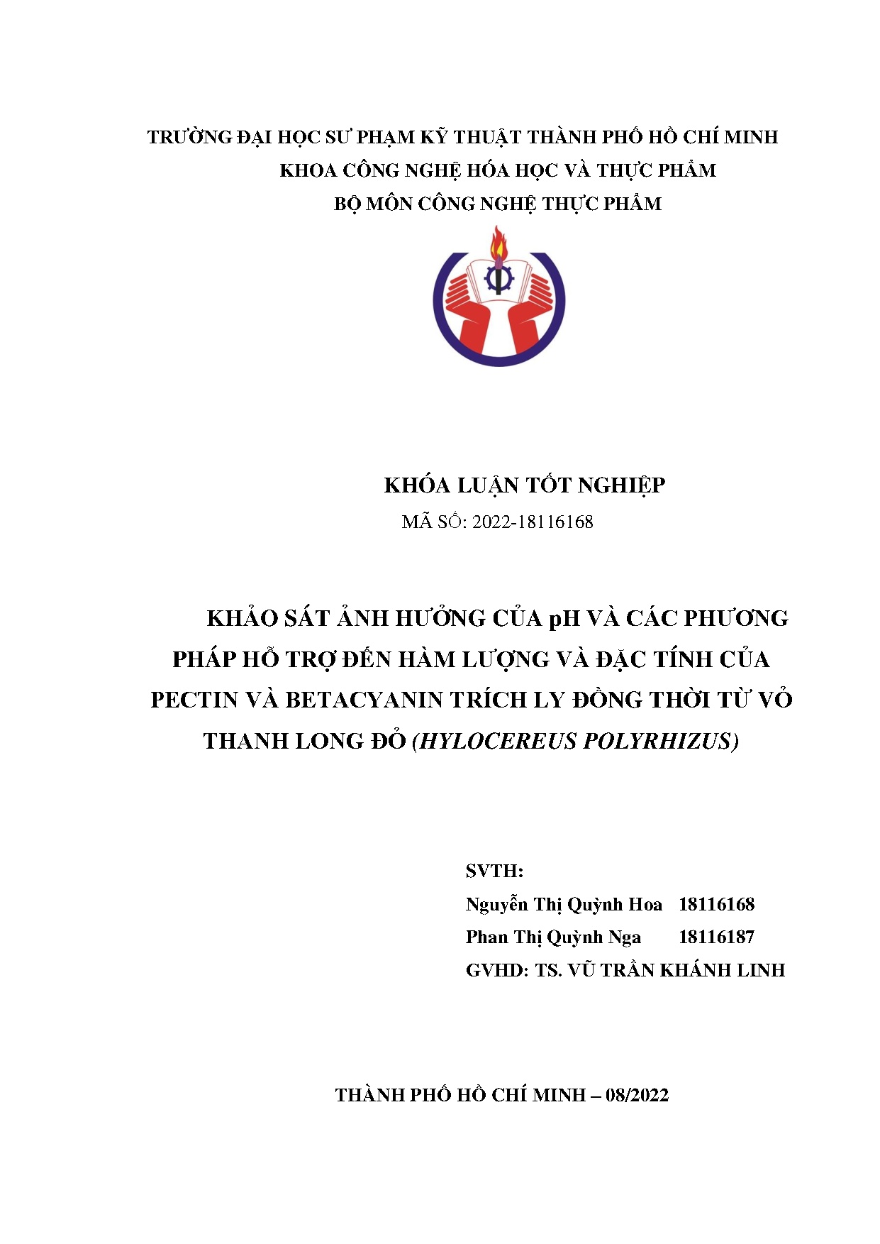 Đồ án tốt nghiệp - Khảo sát ảnh hưởng của pH và các phương pháp hỗ trợ đến hàm LVĐTCPVBTLĐTTVTLĐ ( P