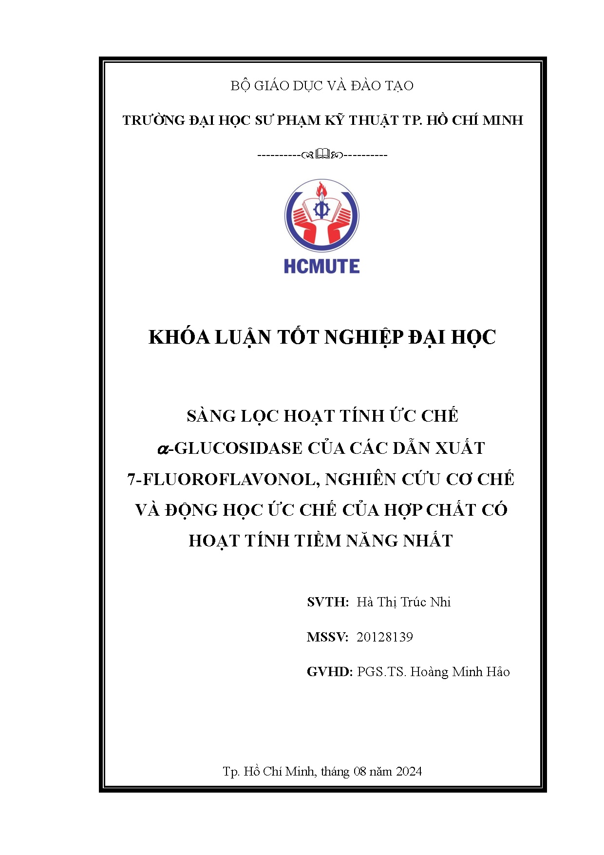 Đồ án tốt nghiệp - Sàng lọc hoạt tính ức chế α-glucosidase của các dẫn xuất 7 NCCCVĐHỨCCHCCHTTNN