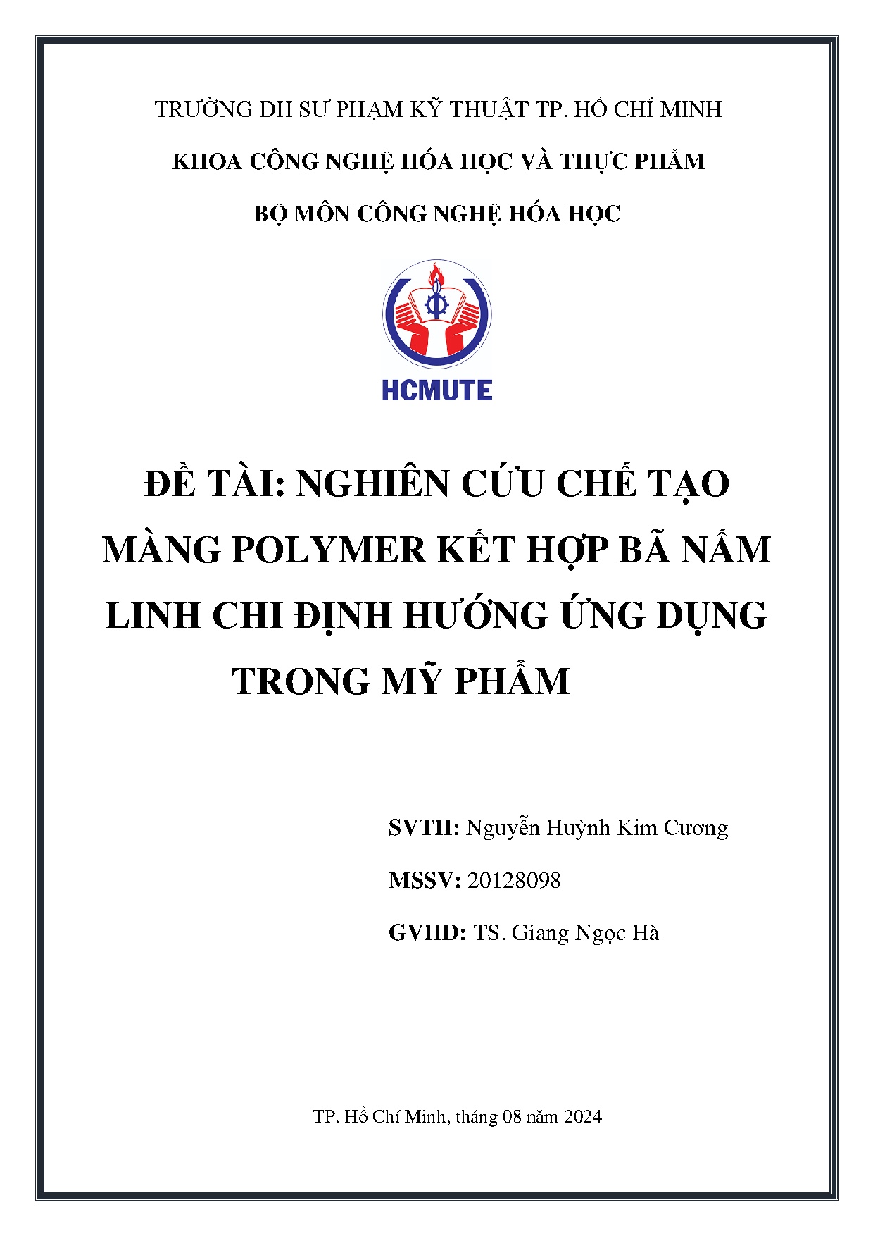 Đồ án tốt nghiệp - Nghiên cứu chế tạo màng polymer kết hợp bã nấm linh chi định hướng ứng dụng TMP