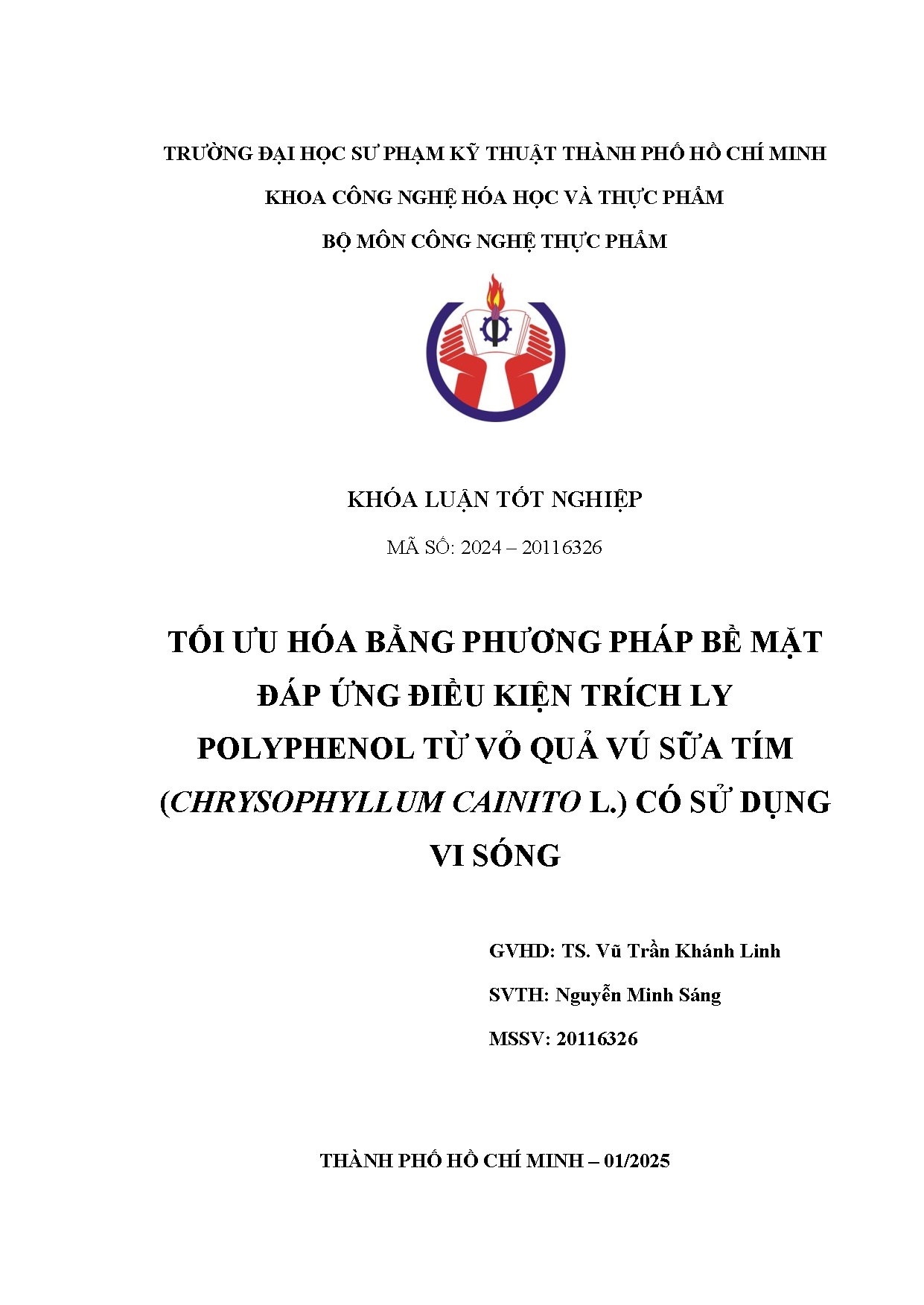 Đồ án tốt nghiệp - Tối ưu hóa bằng phương pháp bề mặt đáp ứng điều kiện trích ly PTVQVST ( CLCSDVS