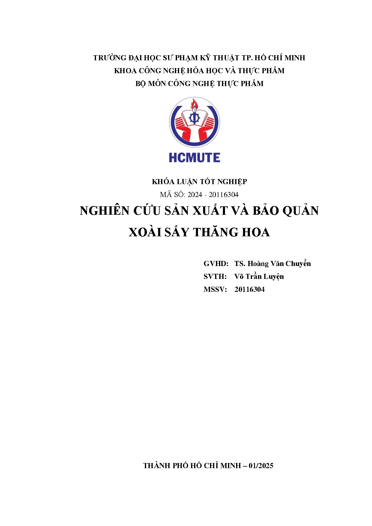 Đồ án tốt nghiệp - Nghiên cứu sản xuất và bảo quản xoài sấy thăng hoa