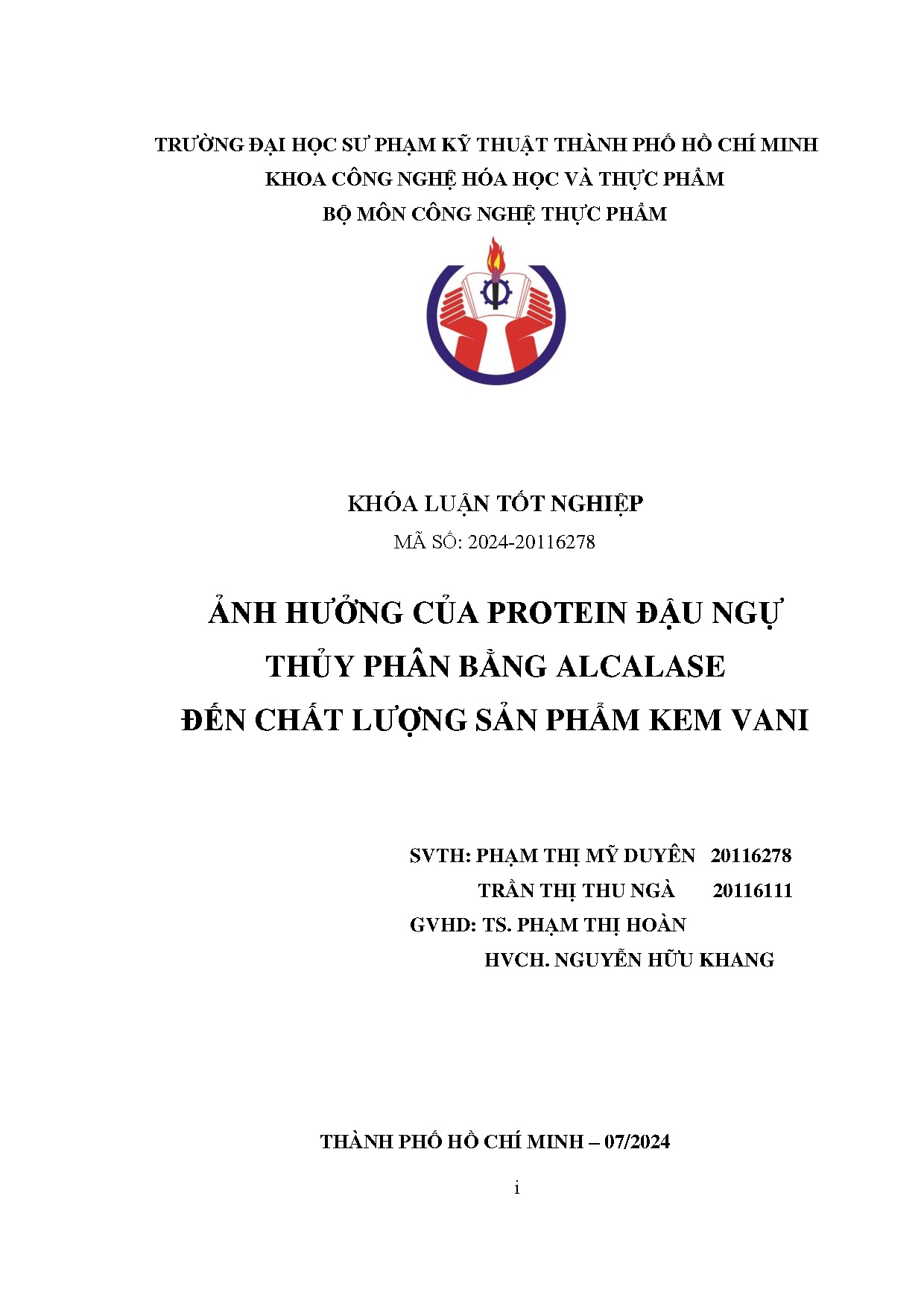 Đồ án tốt nghiệp - Ảnh hưởng của protein đậu ngự thủy phân bằng Alcalase đến chất lượng sản phẩm KV