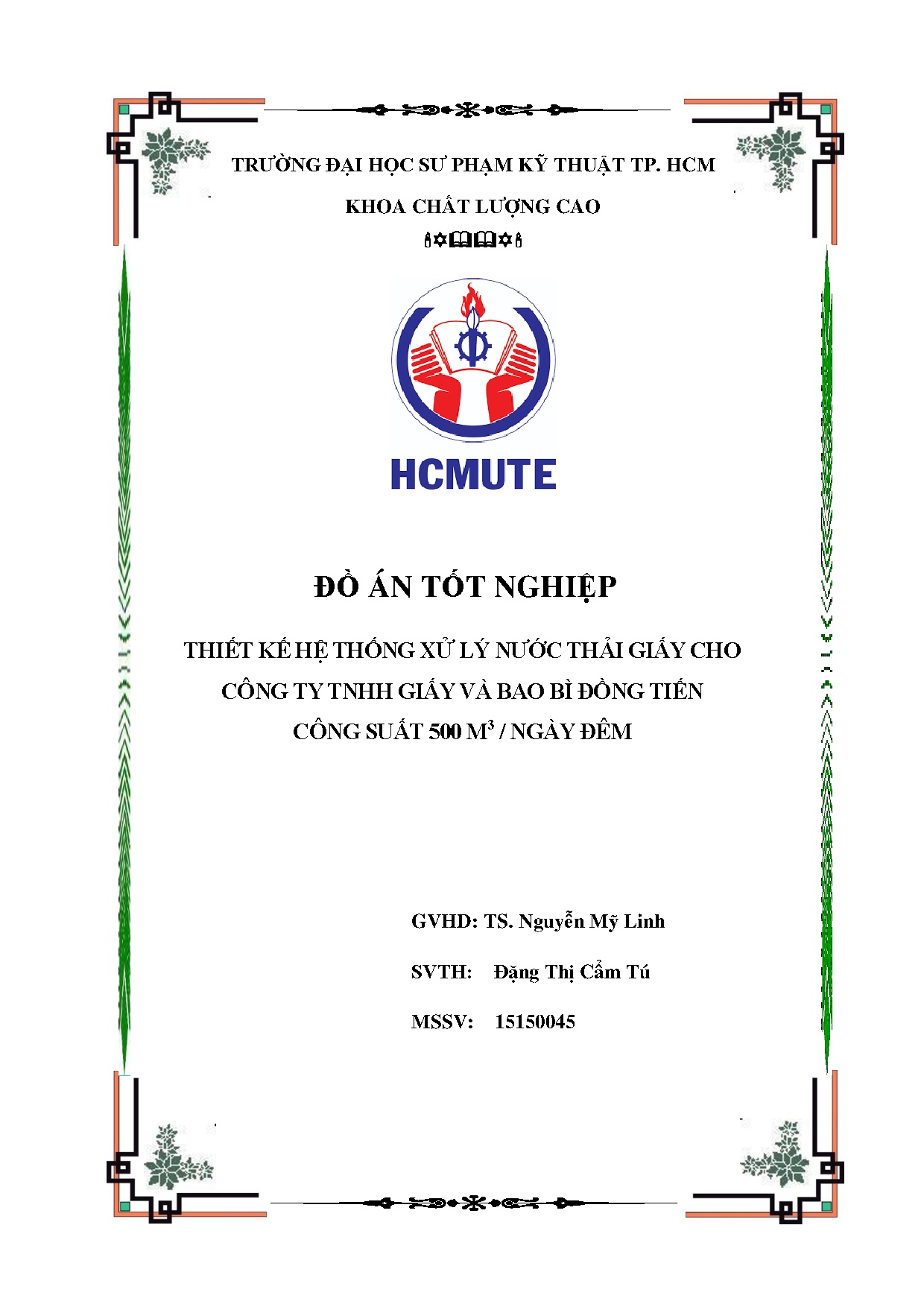 Đồ án tốt nghiệp - Thiết kế hệ thống xử lý nước thải giấy cho Công ty TNHH giấy và BBĐTCS 5 M / NĐ