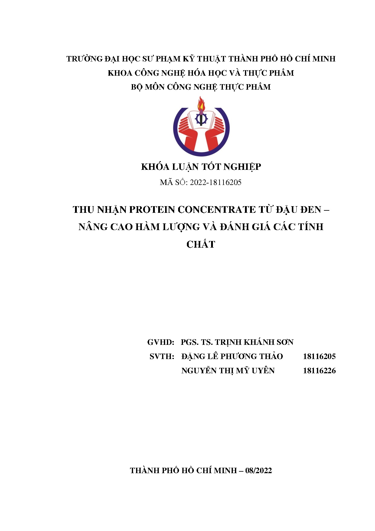 Đồ án tốt nghiệp - Thu nhận Protein concentrate từ đậu đen - nâng cao hàm lượng và đánh giá các TC