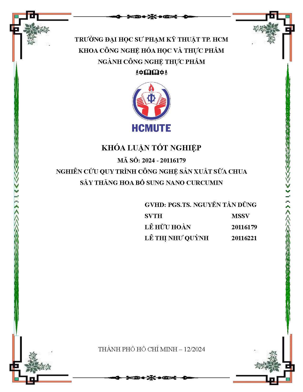 Đồ án tốt nghiệp - Nghiên cứu quy trình công nghệ sản xuất sữa chua sấy thăng hoa bổ sung Nano C