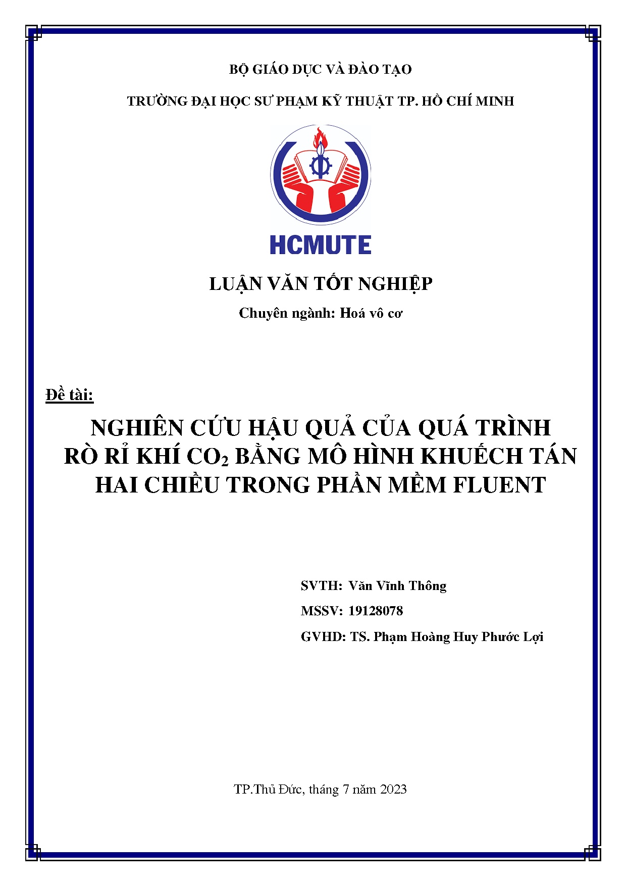 Đồ án tốt nghiệp - Nghiên cứu hậu quả của quá trình rò rỉ khí CO2 bằng mô hình khuếch tán hai CTPMF