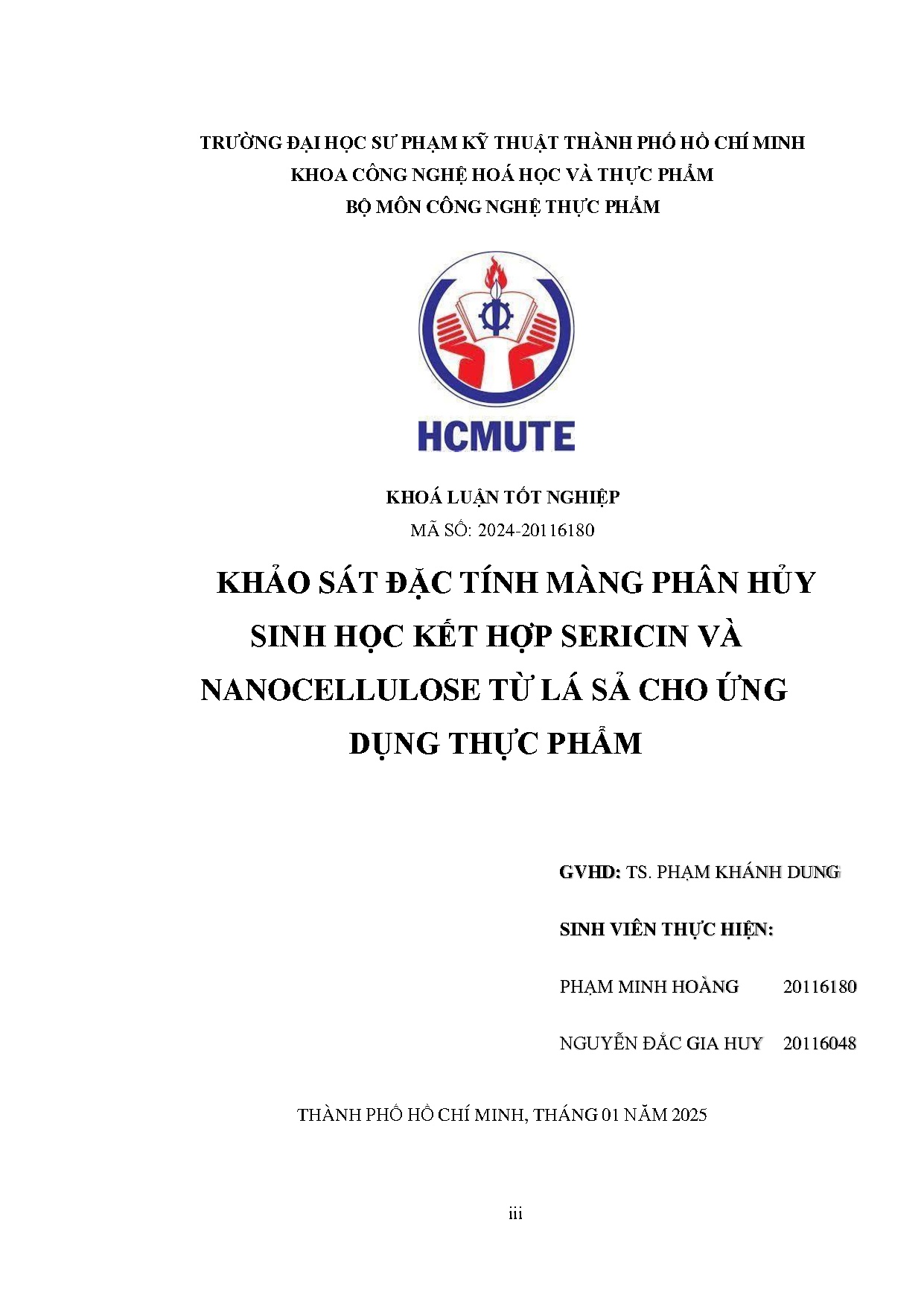 Đồ án tốt nghiệp - Khảo sát đặc tính màng phân hủy sinh học kết hợp Sericin và NTLSCỨDTP