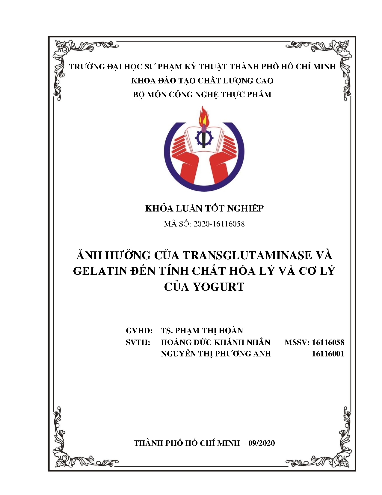 Đồ án tốt nghiệp - Ảnh hưởng của transglutaminnase và gelatin đến tính chất hóa lý và cơ lý của Y