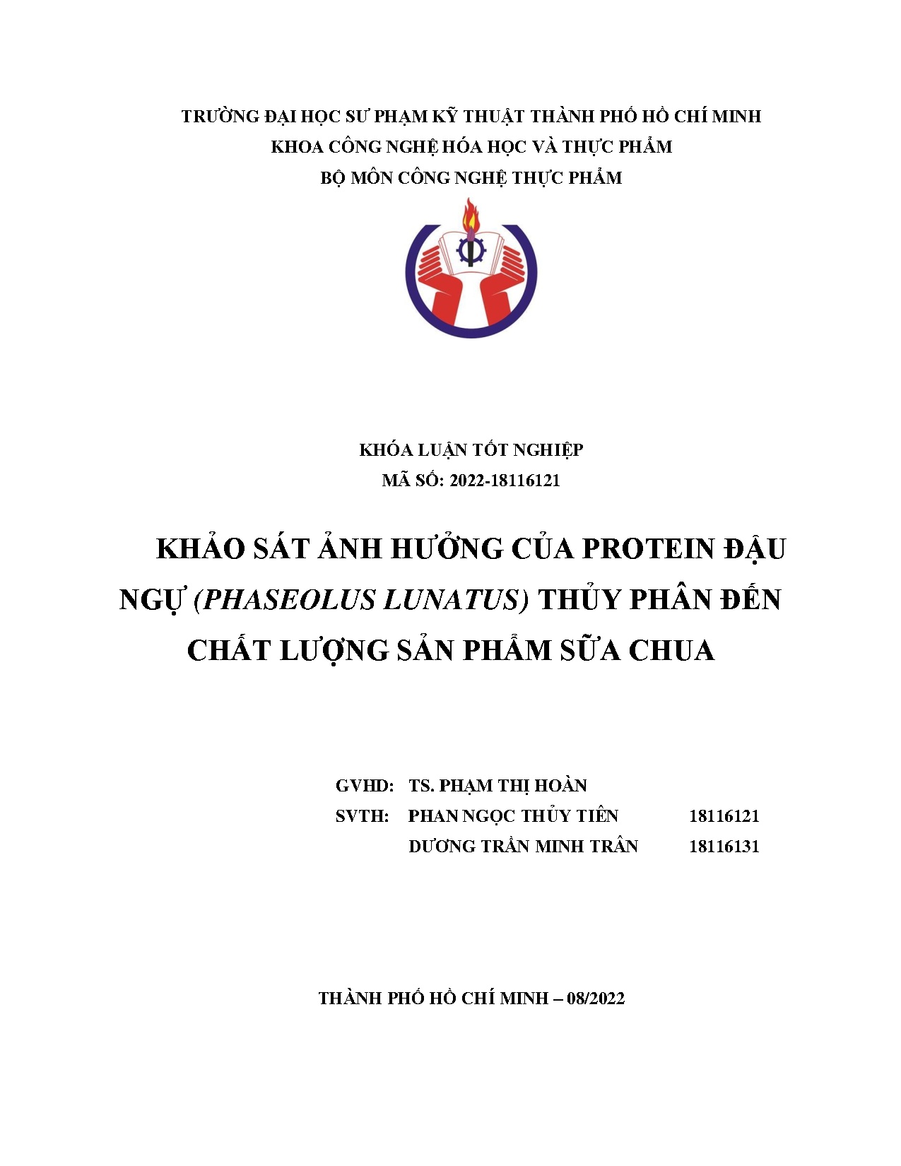 Đồ án tốt nghiệp - Khảo sát ảnh hưởng của Protein đậu ngự (Phaseolus Lunatus) thủy phân đến CLSPSC