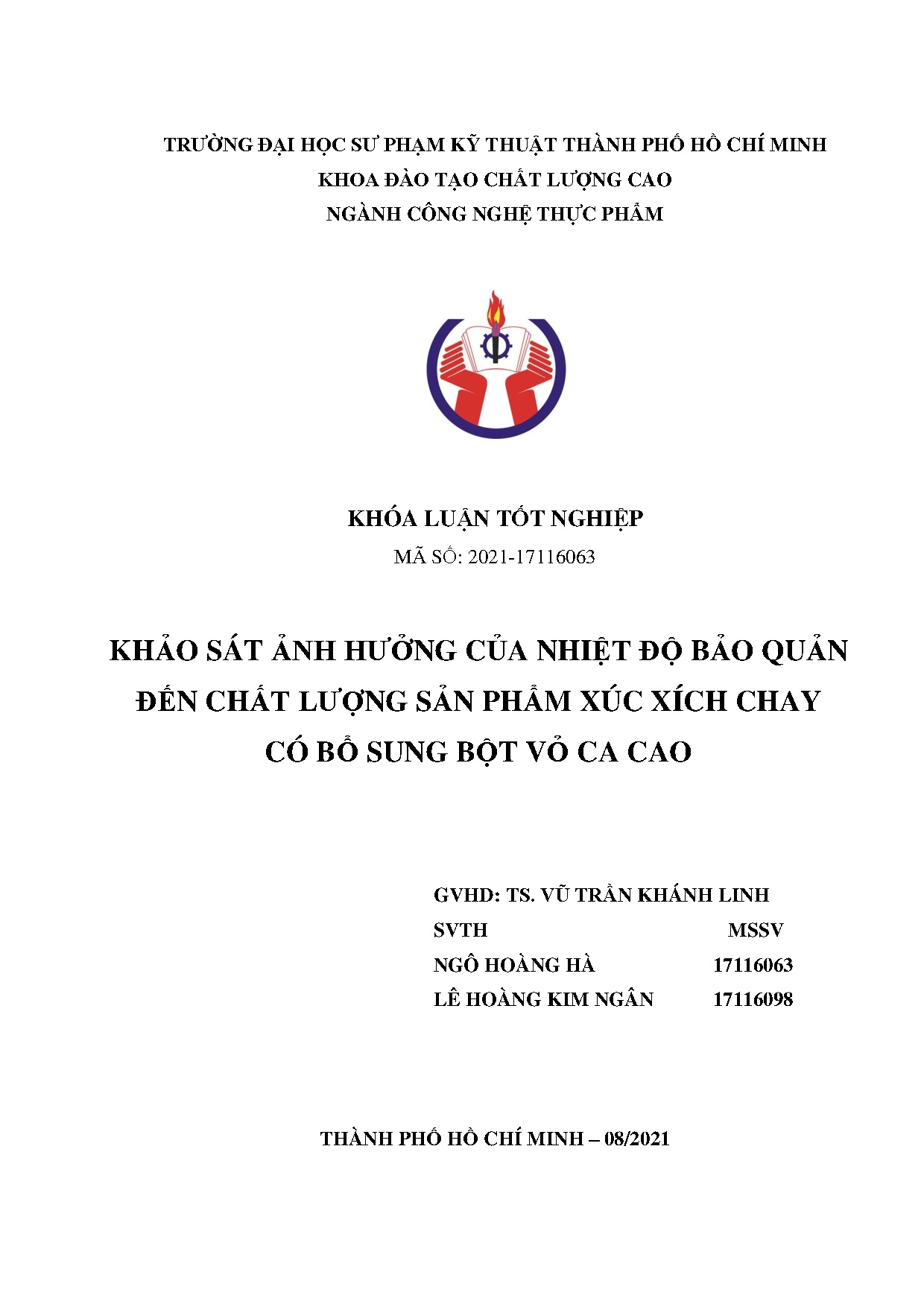 Đồ án tốt nghiệp - Khảo sát ảnh hưởng của nhiệt độ bảo quản đến chất lượng sản phẩm xúc XCCBSBVCC