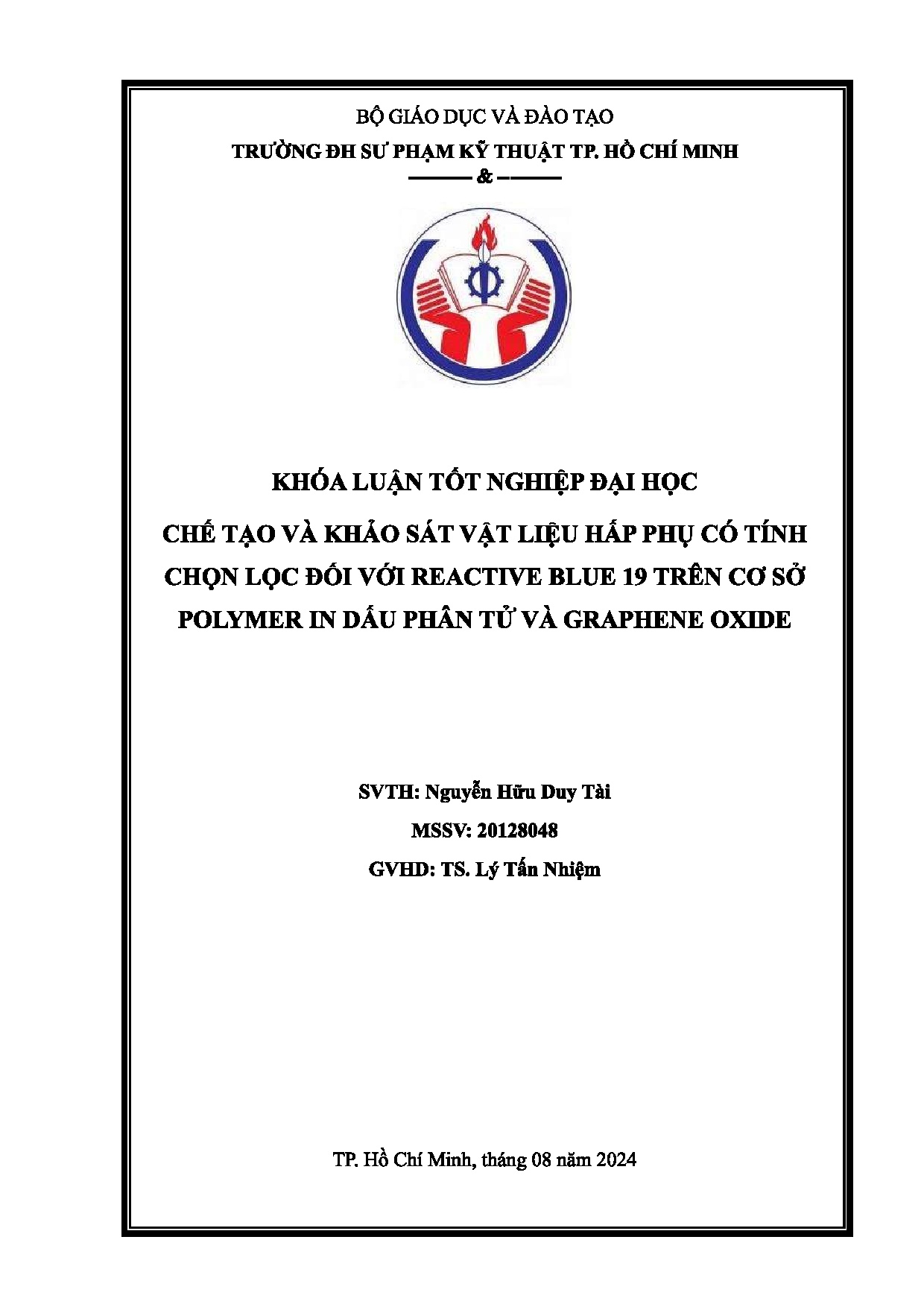 Đồ án tốt nghiệp - Chế tạo và khảo sát vật liệu hấp phụ có tính chọn lọc đối với RB 1 TCSPIDPTVGO
