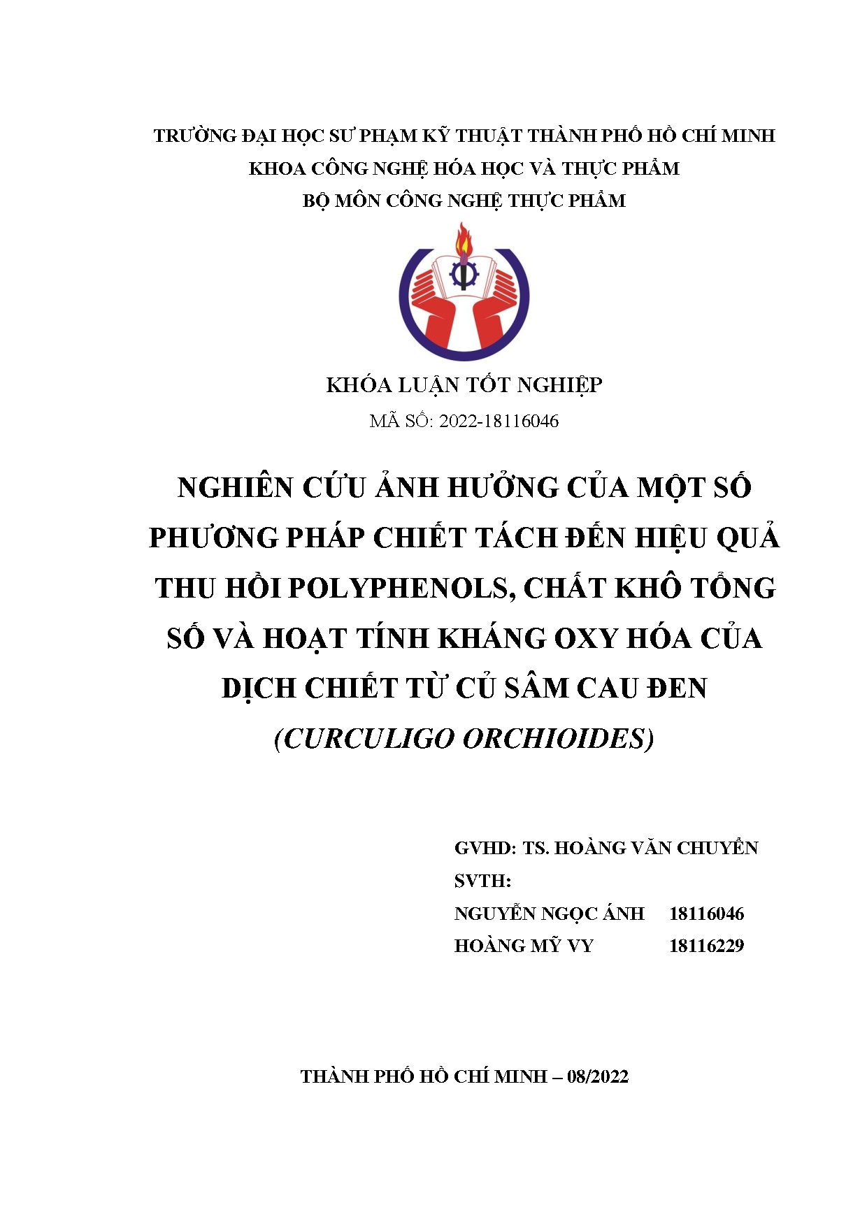 Đồ án tốt nghiệp - Nghiên cứu ảnh hưởng của một số phương pháp chiết tách ĐHQTHPCKTSVHTKOHCDCTCSCĐ
