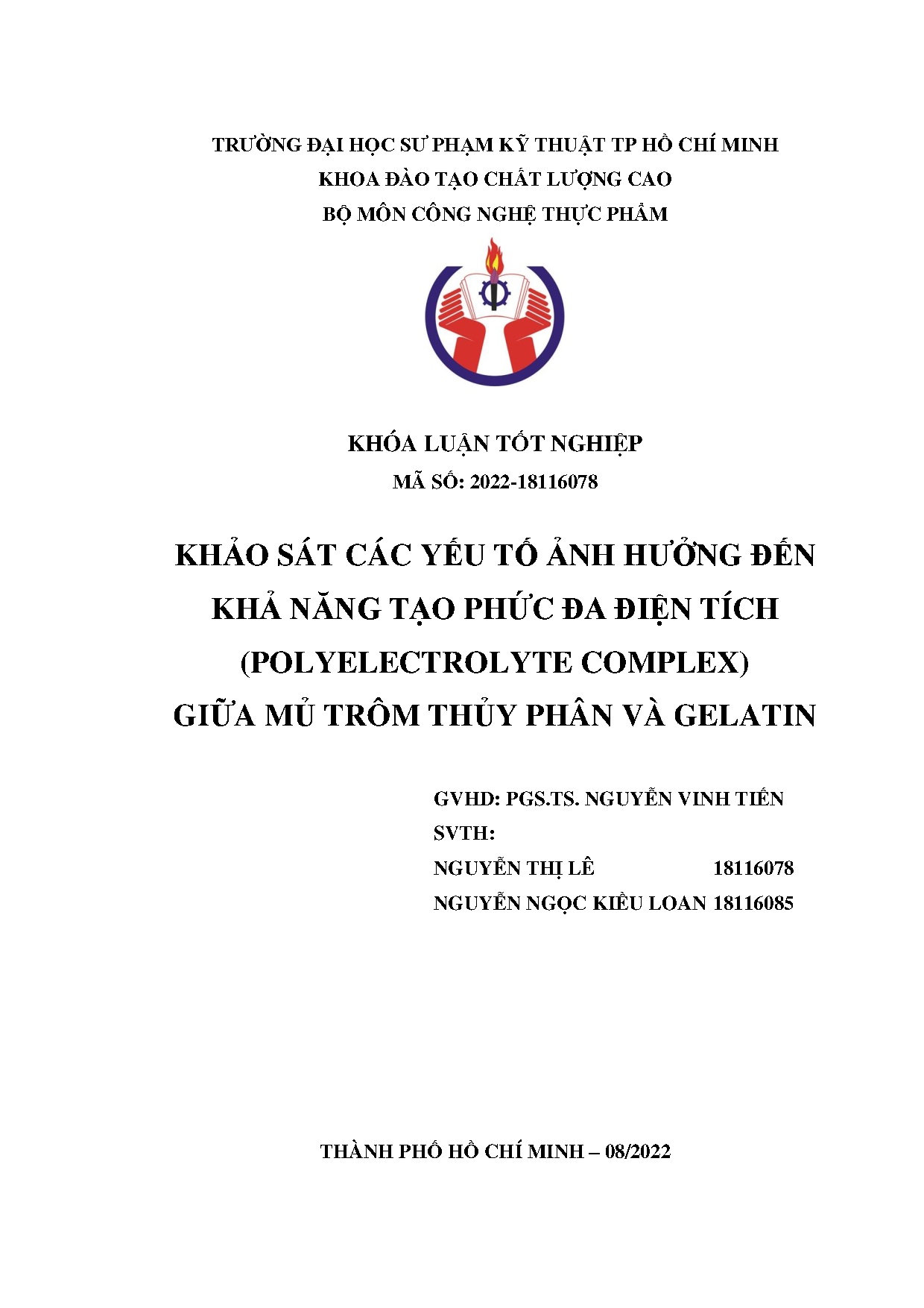 Đồ án tốt nghiệp - Khảo sát các yếu tố ảnh hưởng đến khả năng tạo phức đa điện tích ( CGMTTPVG