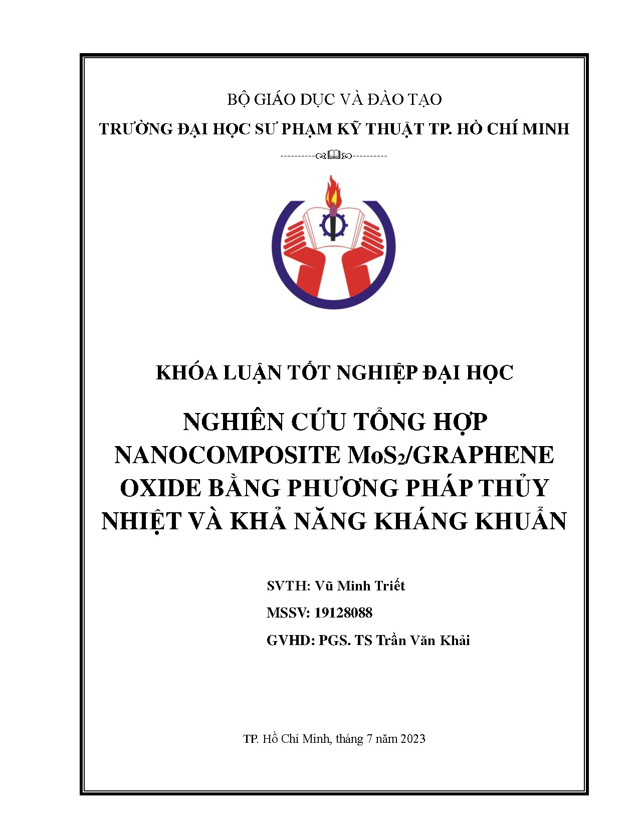 Đồ án tốt nghiệp - Nghiên cứu tổng hợp nanocomposite MoS2/graphene oxide bằng phương pháp TNVKNKK