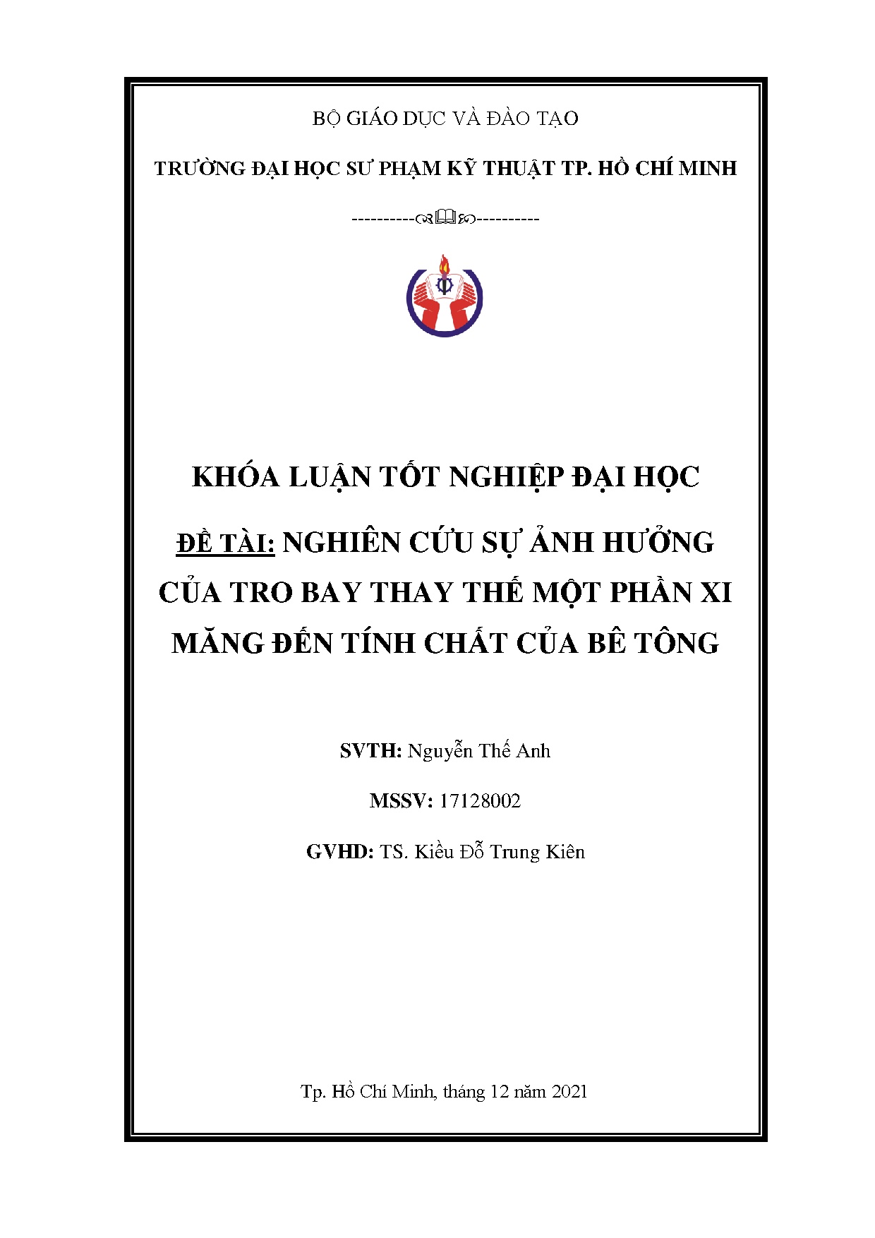 Đồ án tốt nghiệp - Nghiên cứu sự ảnh hưởng của tro bay thay thế một phần xi măng đến tính chất CBT