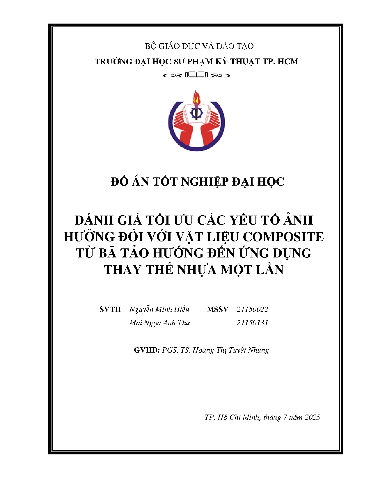 Đồ án tốt nghiệp - Đánh giá tối ưu các yếu tố ảnh hưởng đối với vật liệu composite từ bã THĐỨDTTNML