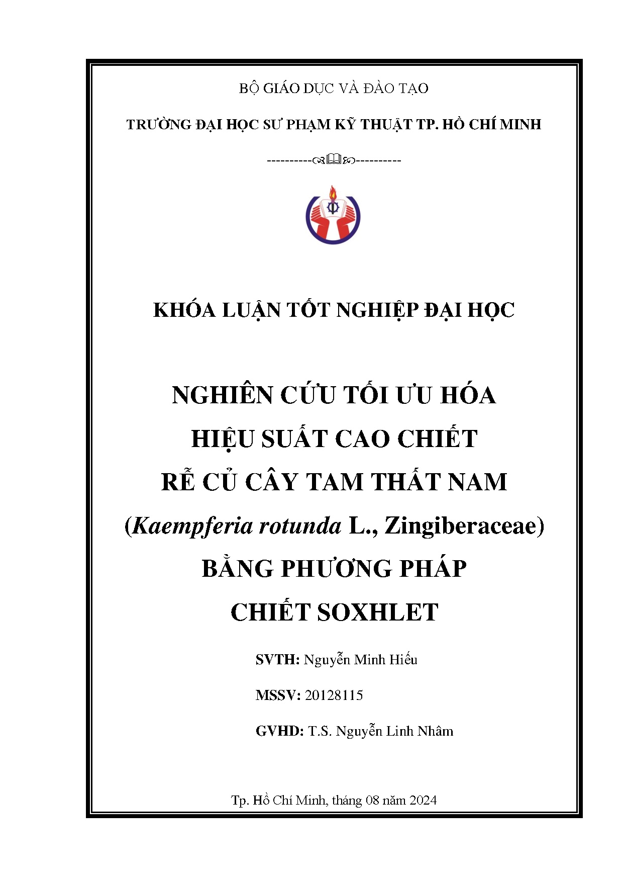 Đồ án tốt nghiệp - Nghiên cứu tối ưu hóa hiệu suất cao chiết rễ củ cây tam thất nam ( RLZBPPCS