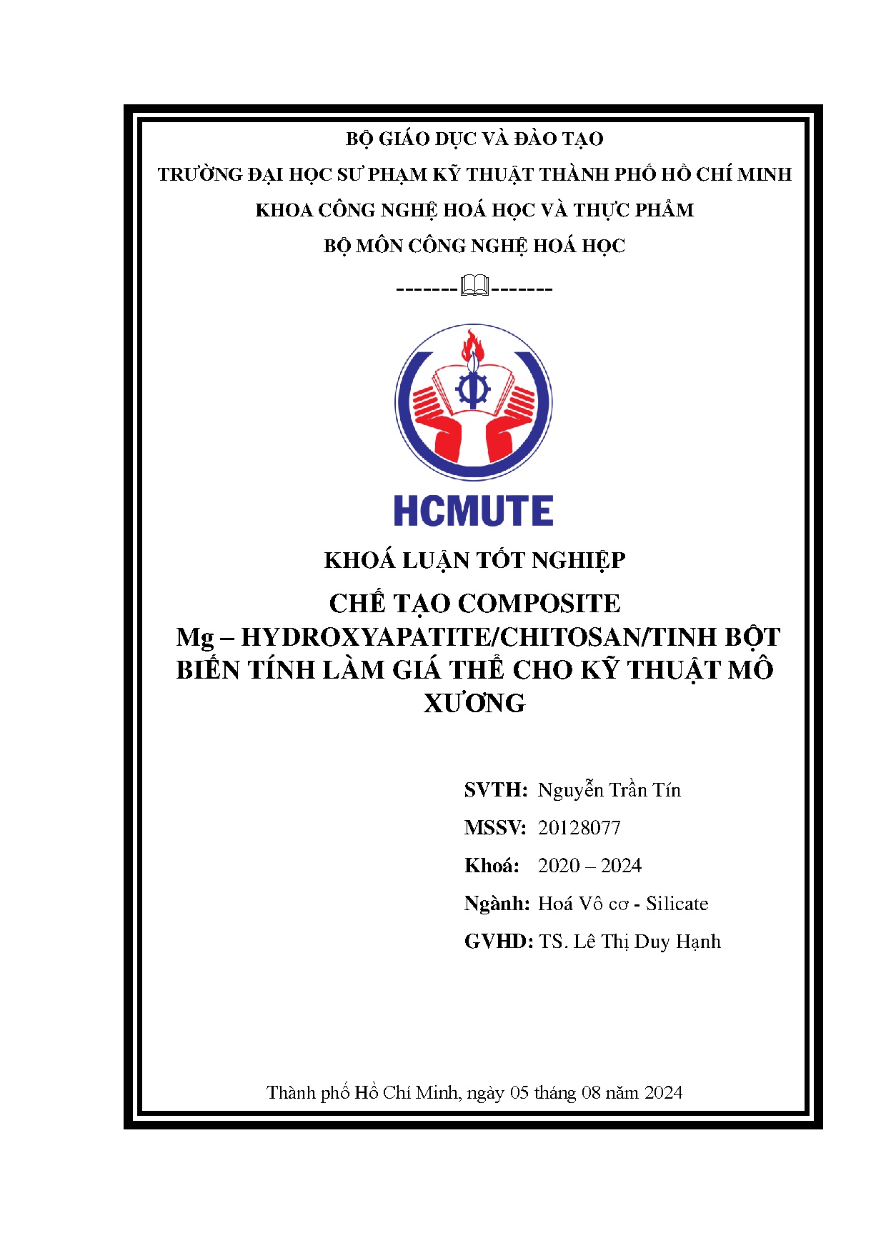 Đồ án tốt nghiệp - Chế tạo composite Mg- Hydroxyapatite/ chitosan/tinh bột biến tính làm giá TCKTMX