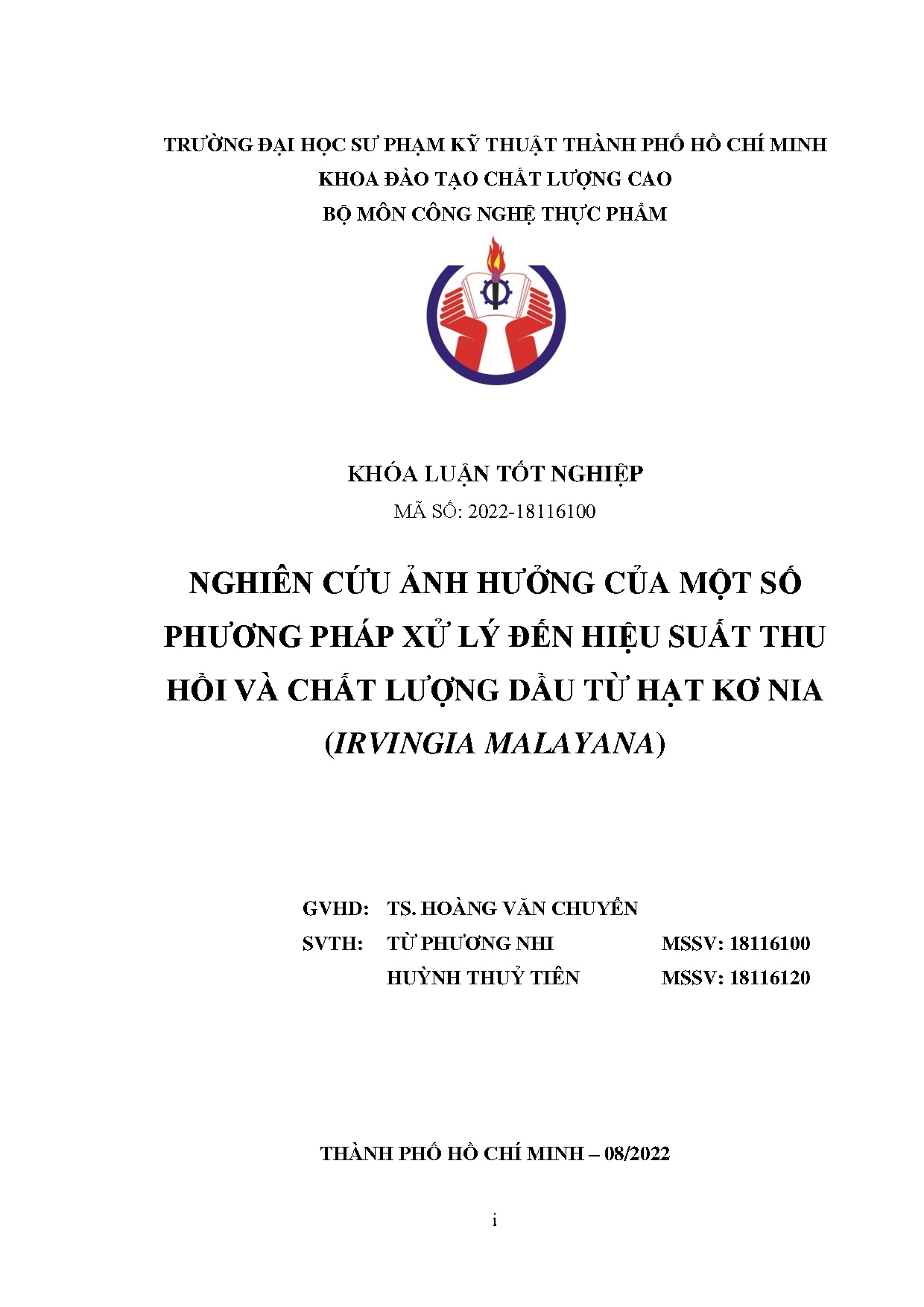 Đồ án tốt nghiệp - Nghiên cứu ảnh hưởng của một số phương pháp xử lý đến hiệu suất thu HVCLDTHKN ( M