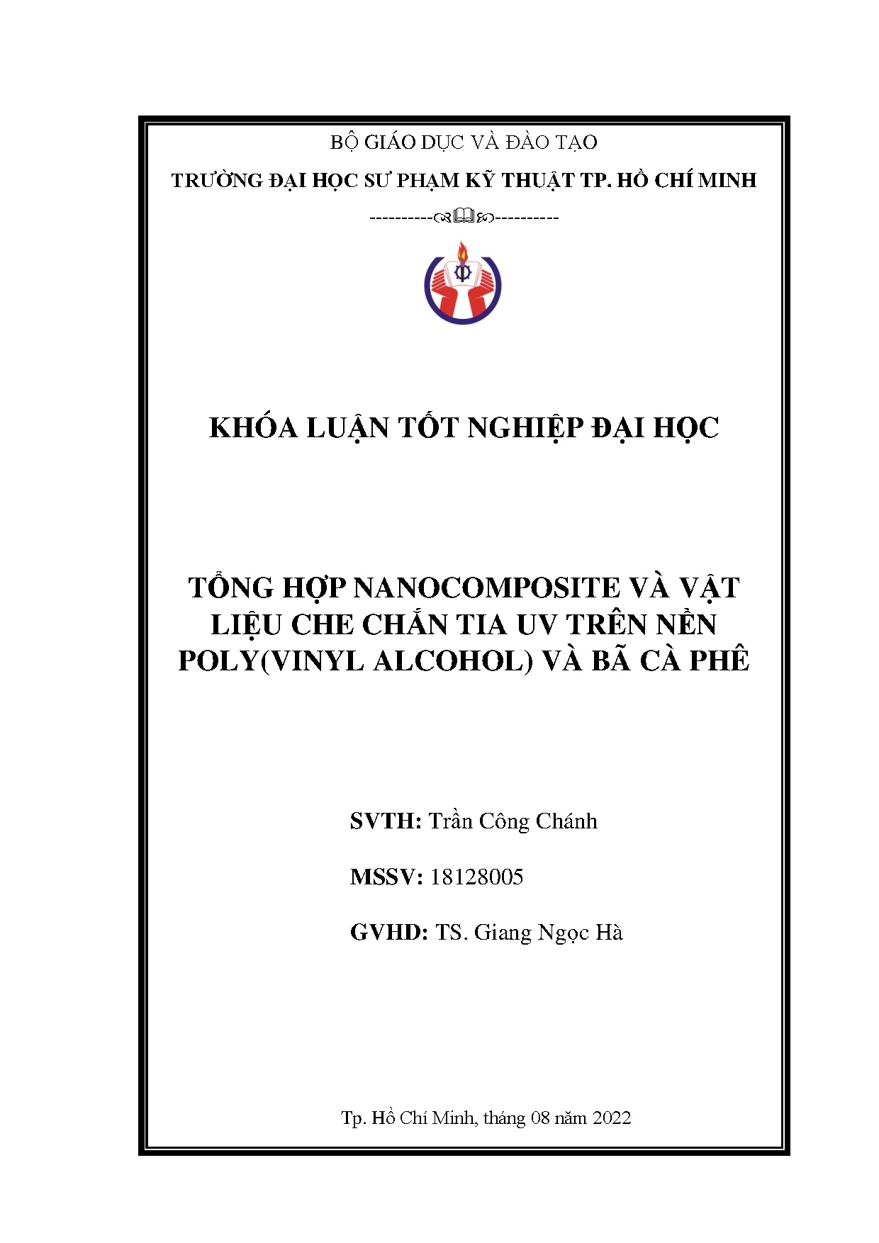 Đồ án tốt nghiệp - Tổng hợp Nanocomposite và vật liệu che chắn tia UV trên nền Poly (Vinyl AVBCP