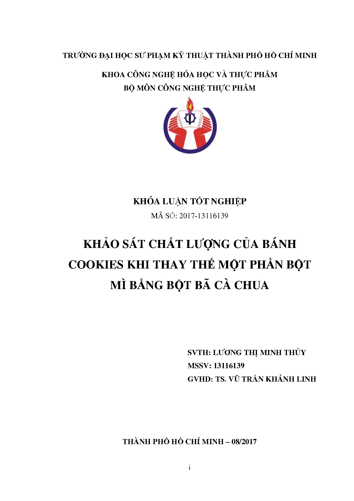 Đồ án tốt nghiệp - Khảo sát chất lượng của bánh Cookies khi thay thế một phần bột mì bằng bột bã CC