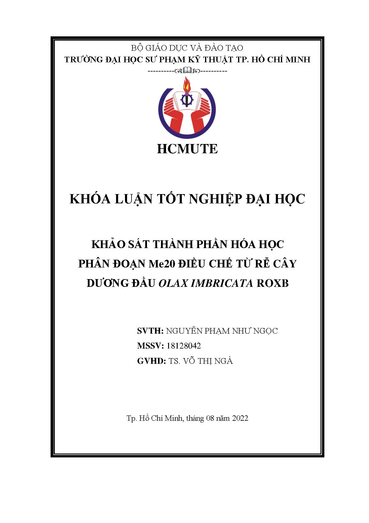 Đồ án tốt nghiệp - Khảo sát thành phần hóa học phân đoạn Me20 điều chế từ rễ cây Dương Đầu Olax IR
