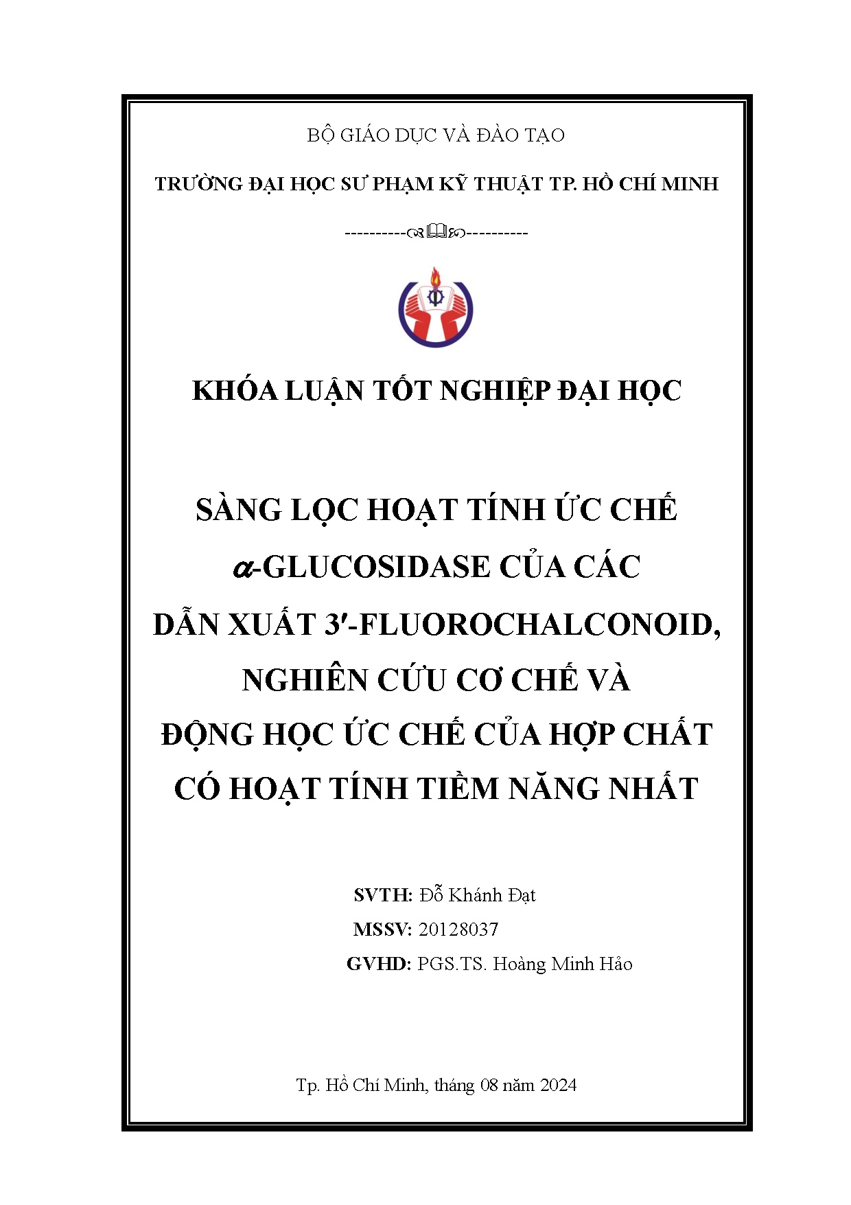 Đồ án tốt nghiệp - Sàng lọc hoạt tính ức chế α-Glucosidase của các dẫn xuất 3 NCCCVĐHỨCCHCCHTTNN