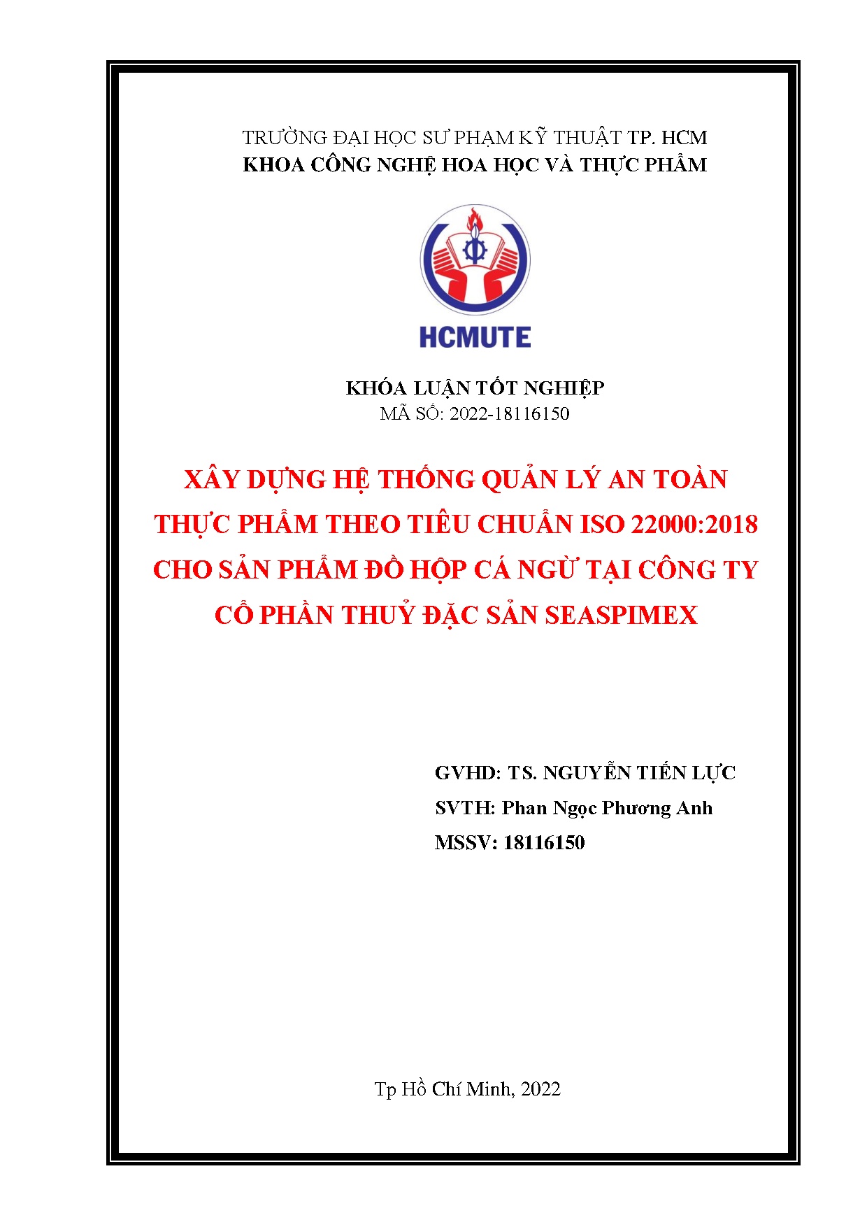 Đồ án tốt nghiệp - Xây dựng hệ thống quản lý an toàn thực phẩm theo Tiêu chuẩn I 2 CSPĐHCNTCTCPTĐSS