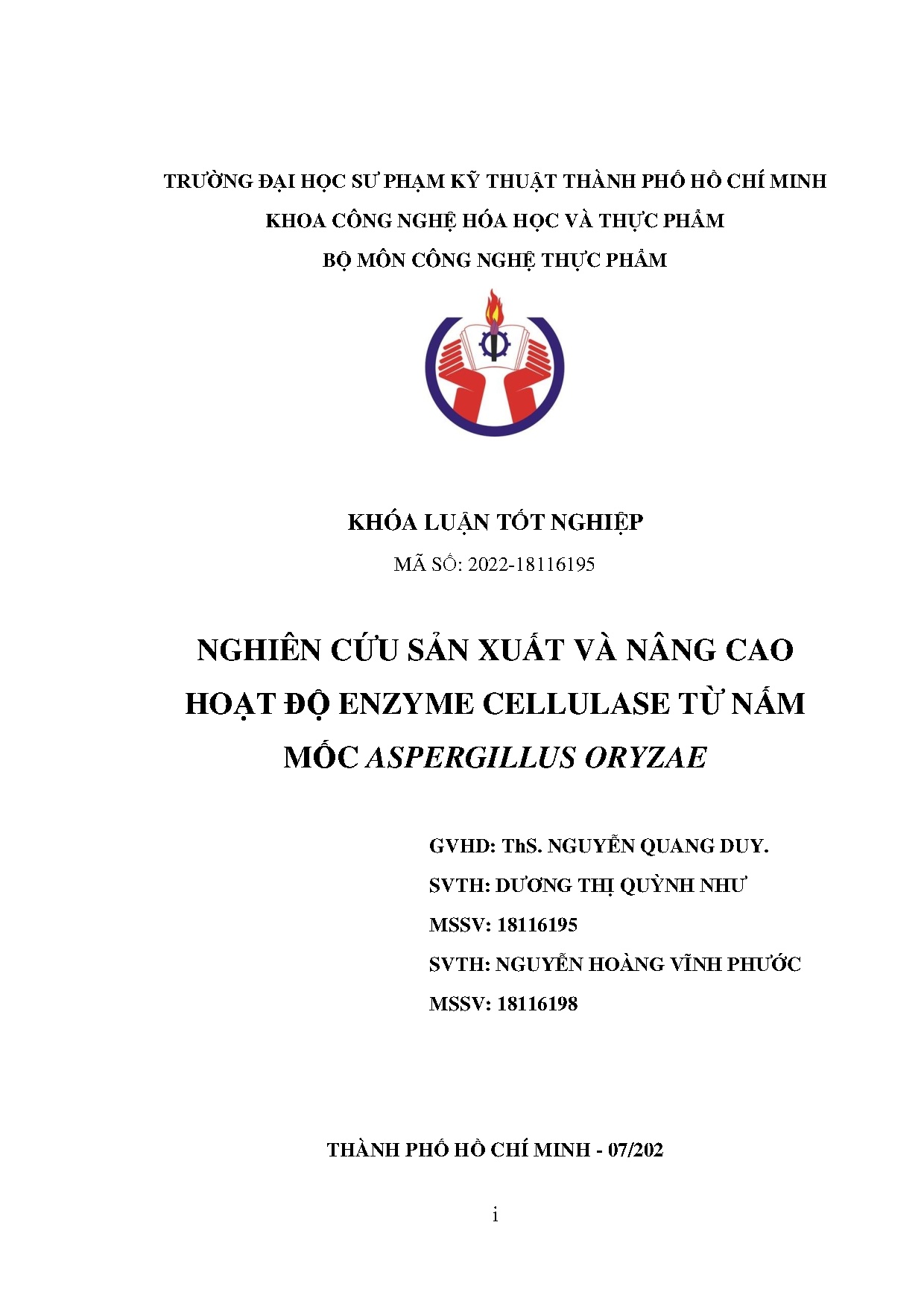 Đồ án tốt nghiệp - Nghiên cứu sản xuất và nâng cao hoạt độ enzyme cellulase từ nấm mốc AO