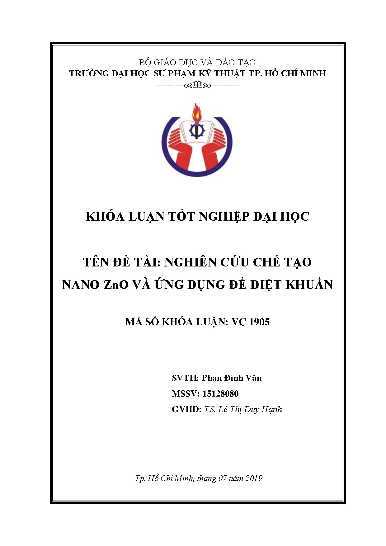 Đồ án tốt nghiệp - Nghiên cứu chế tạo nano ZnO và ứng dụng để diệt khuẩn