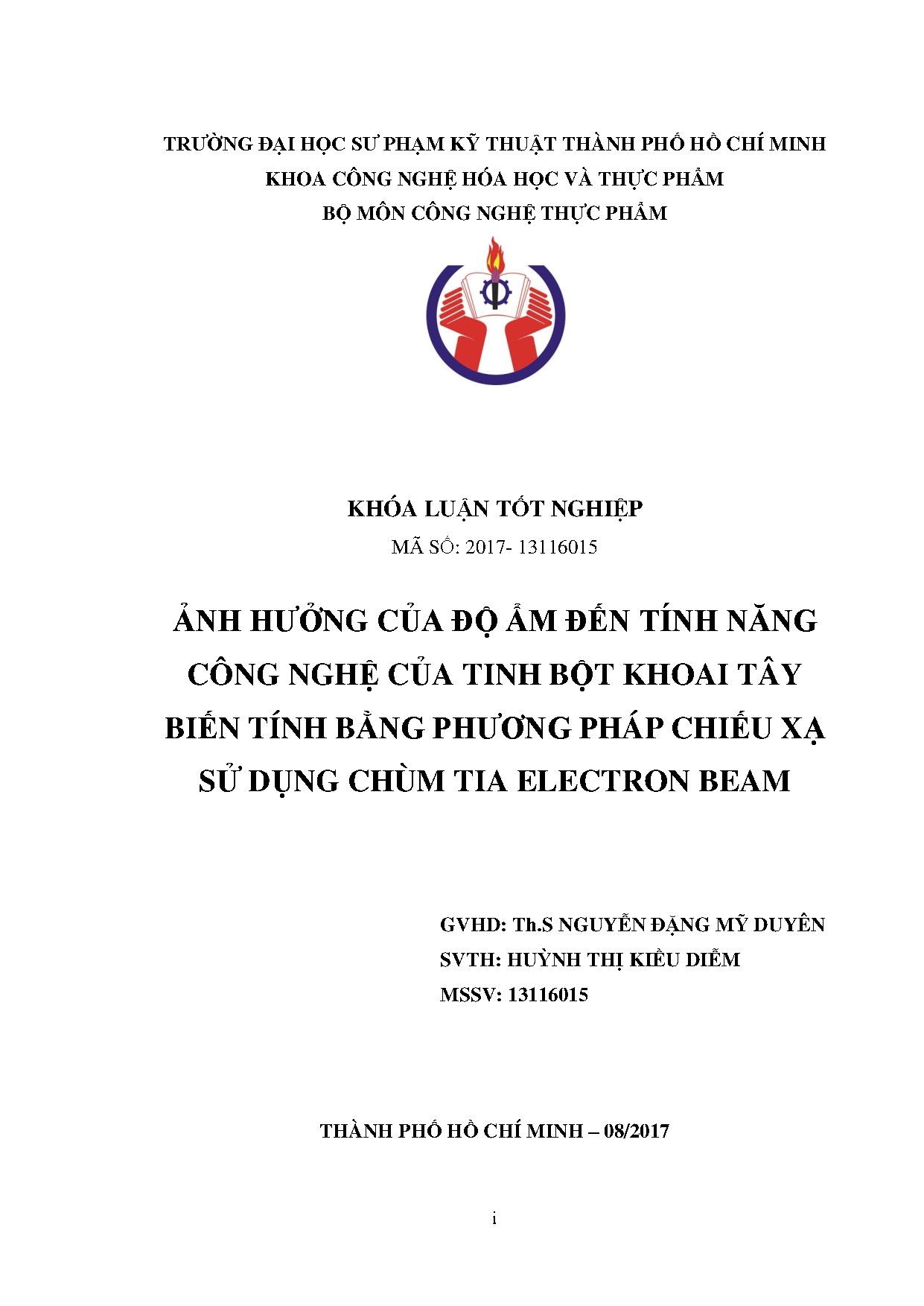 Đồ án tốt nghiệp - Ảnh hưởng của độ ẩm đến tính năng công nghệ của tinh bột khoai tây BTBPPCXSDCTEB