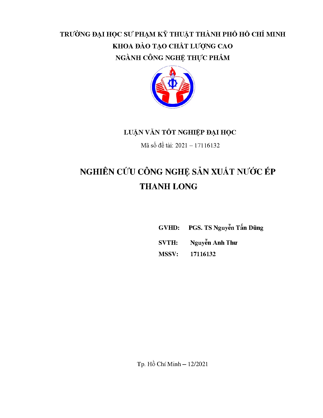 Đồ án tốt nghiệp - Nghiên cứu công nghệ sản xuất nước ép thanh long