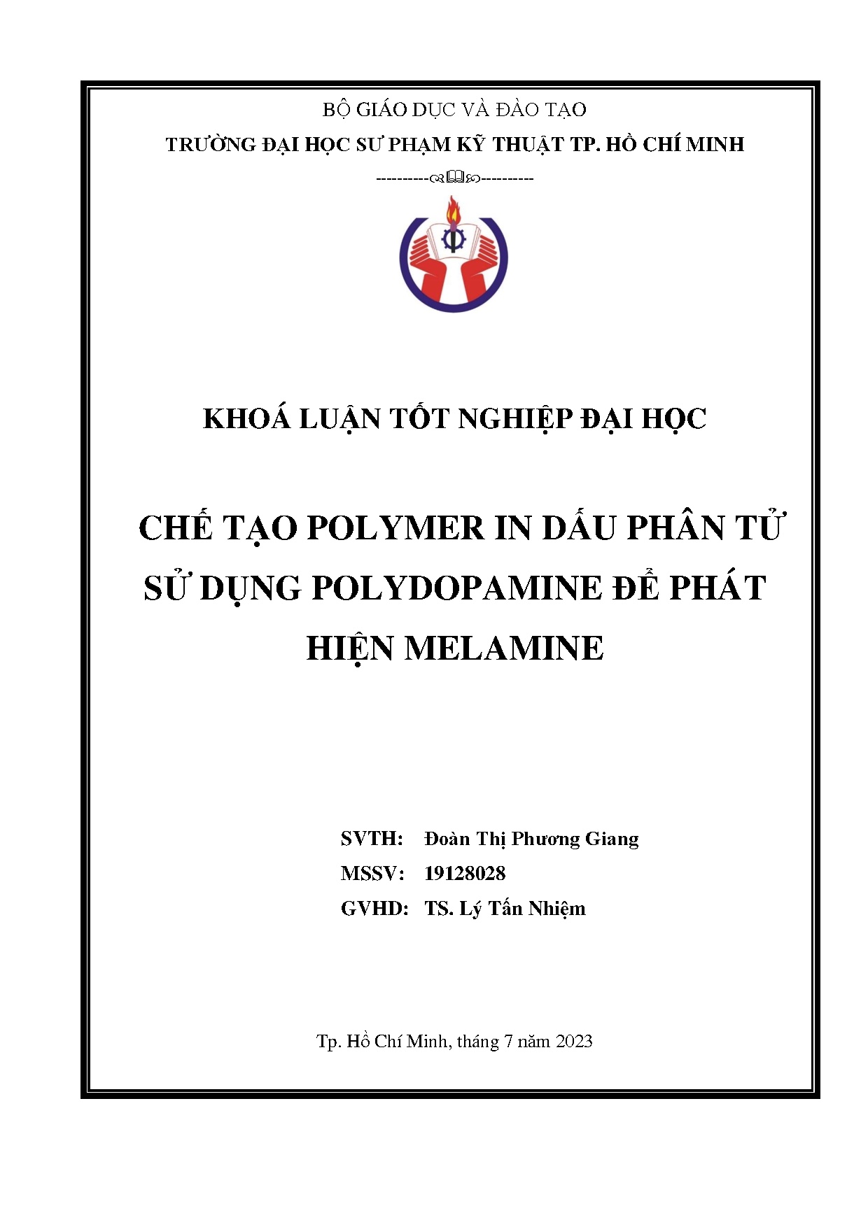 Đồ án tốt nghiệp - Chế tạo polymer in dấu phân tử sử dụng Polydopamine để phát hiện Melamine