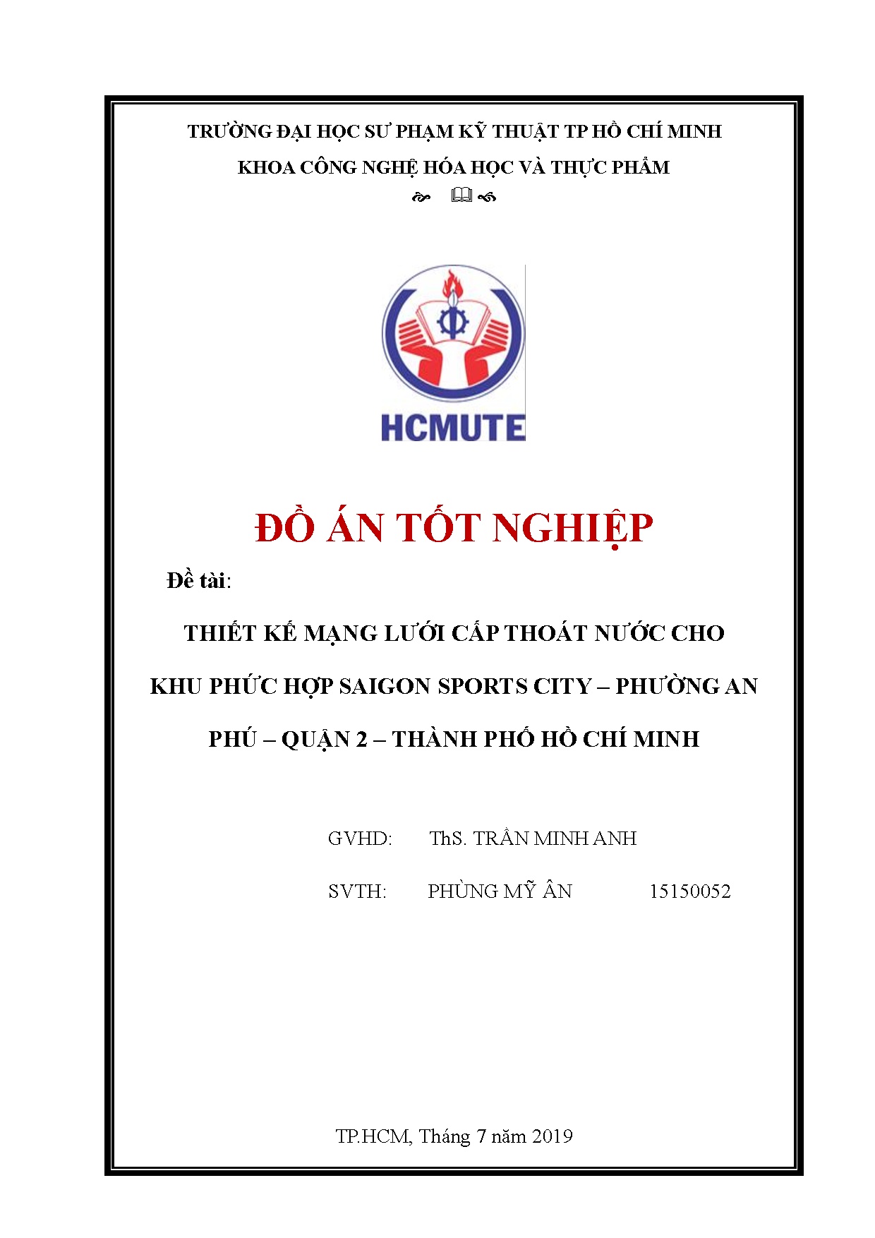 Đồ án tốt nghiệp - Thiết kế mạng lưới cấp thoát nước cho khu phức hợp SaiGon SC - PAP - Q 2 - T