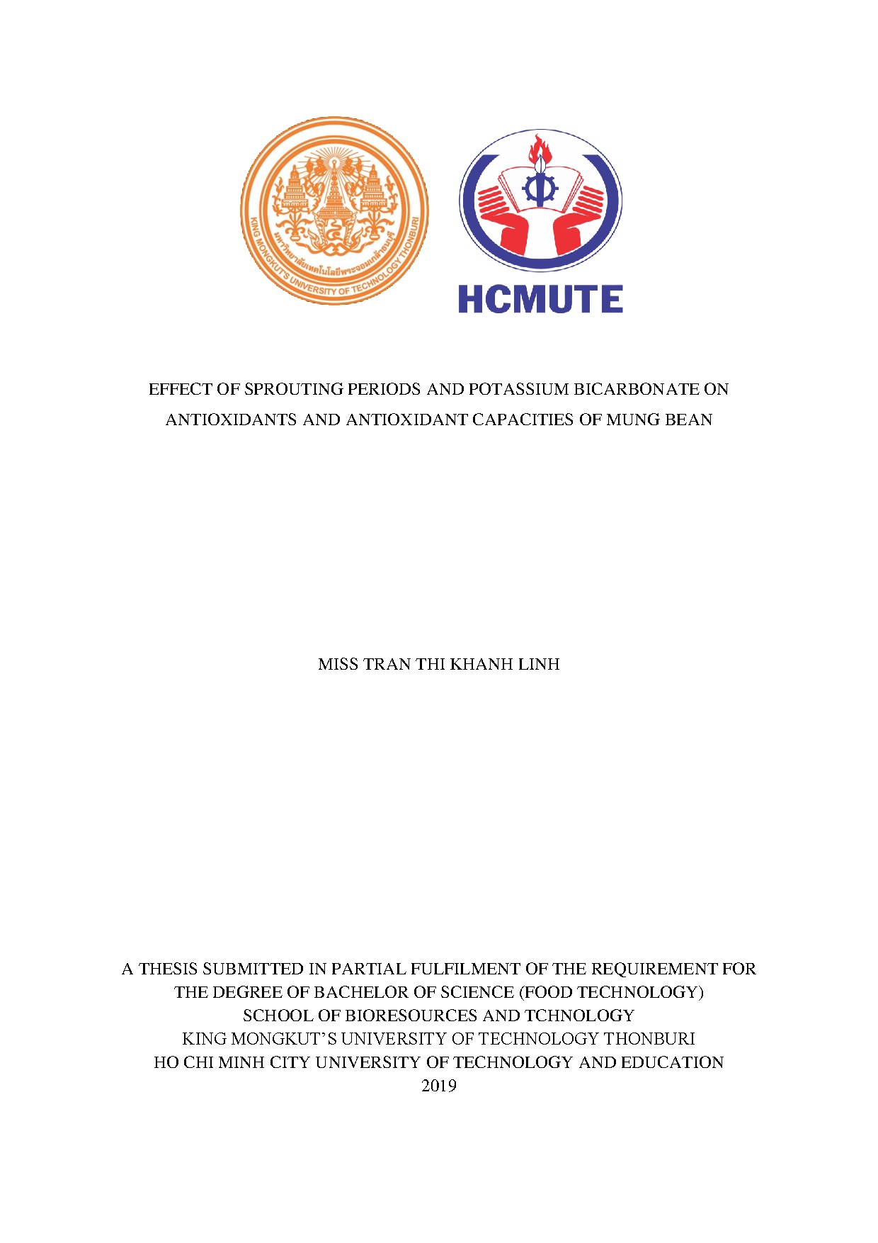 Đồ án tốt nghiệp - Effect of sprouting periods and potassium bicarbonate on antioxidants and ACOMB