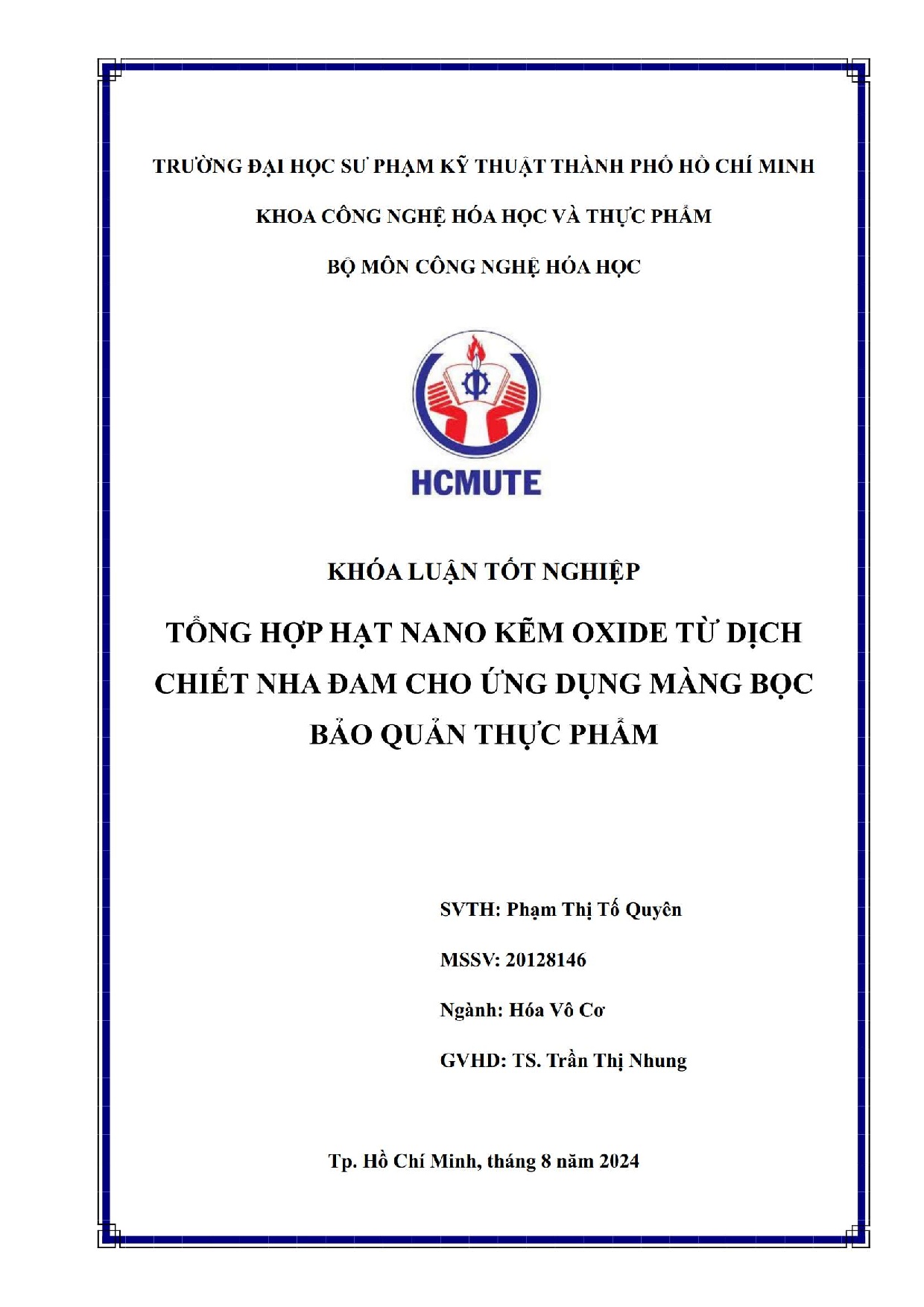 Đồ án tốt nghiệp - Tổng hợp hạt nano kẽm oxide từ dịch chiết nha đam cho ứng dụng màng bọc bảo QTP