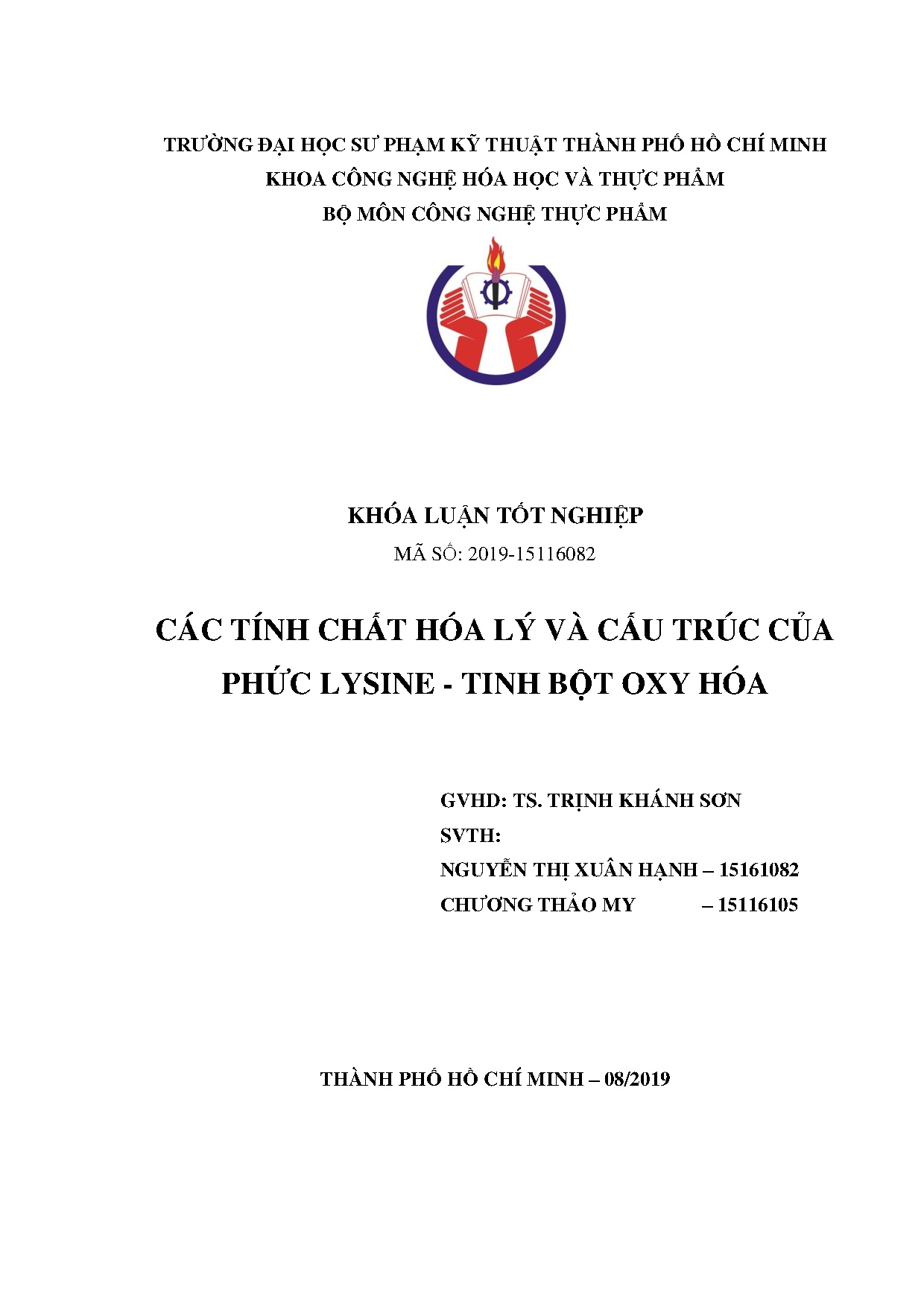 Đồ án tốt nghiệp - Các tính chất hóa lí và cấu trúc của phức Lysine - Tinh bột oxy hóa