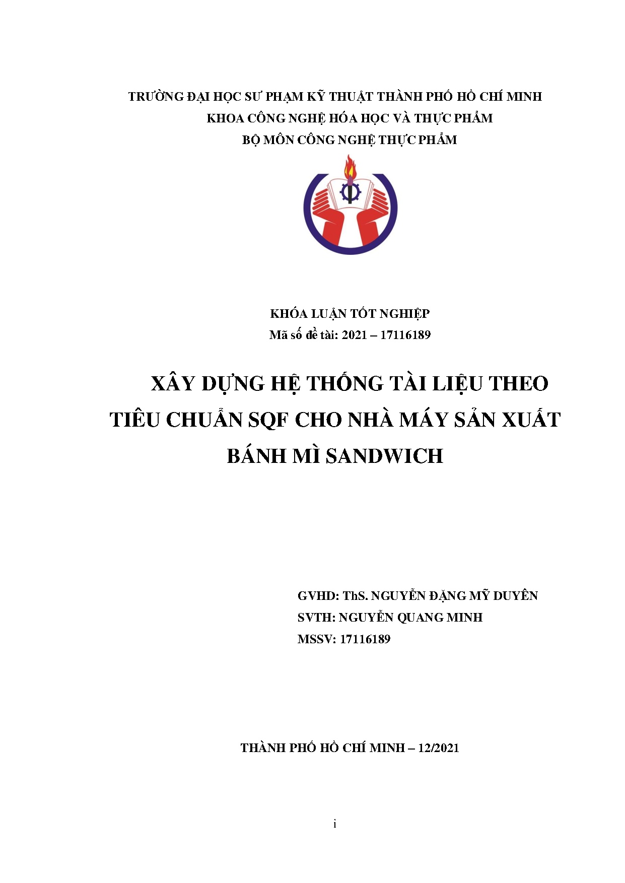 Đồ án tốt nghiệp - Xây dựng hệ thống tài liệu theo tiêu chuẩn SQF cho nhà máy sản xuất bánh mì S