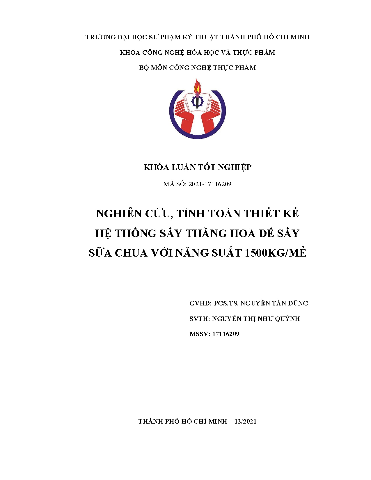 Đồ án tốt nghiệp - Nghiên cứu, tính toán thiết kế hệ thống sấy thăng hoa để sấy sữa chua với NS 1 M