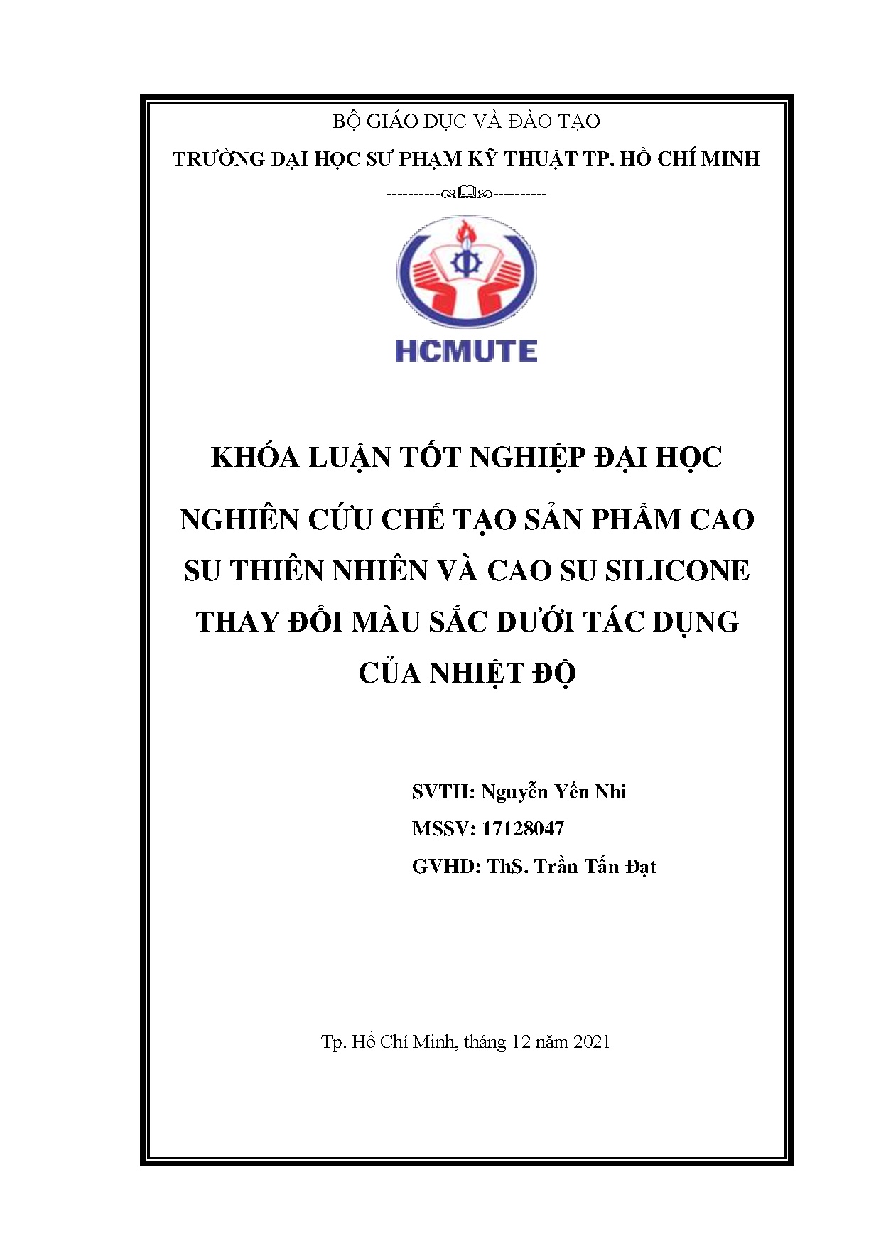 Đồ án tốt nghiệp - Nghiên cứu chế tạo sản phẩm cao su thiên nhiên và cao su silicone thay ĐMSDTDCNĐ