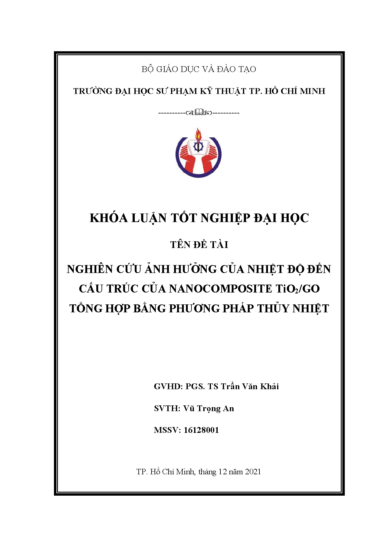 Đồ án tốt nghiệp - Nghiên cứu ảnh hưởng của nhiệt độ đến cấu trúc của nanocomposite TiO2/GO THBPPTN