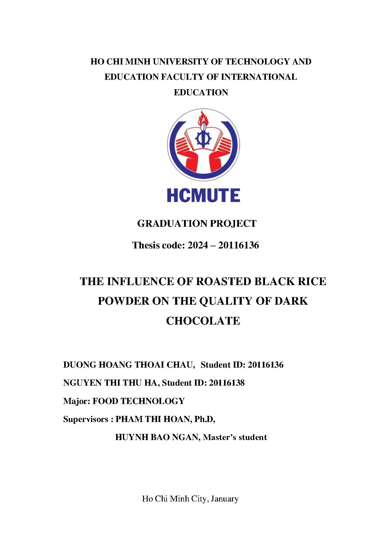Đồ án tốt nghiệp - The Influence of Roasted Black Rice Powder on the Quality of Dark Chocolate