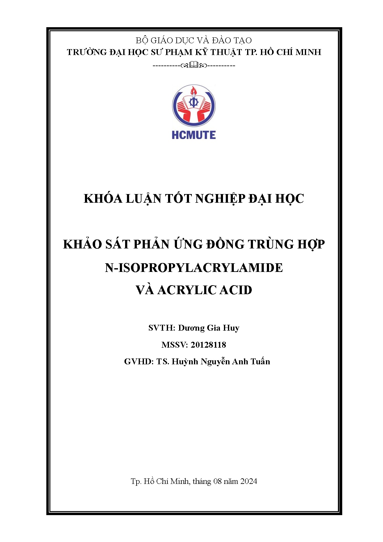 Đồ án tốt nghiệp - Khảo sát phản ứng đồng trùng hợp N- Isopropylacrylamide và acrylic acid