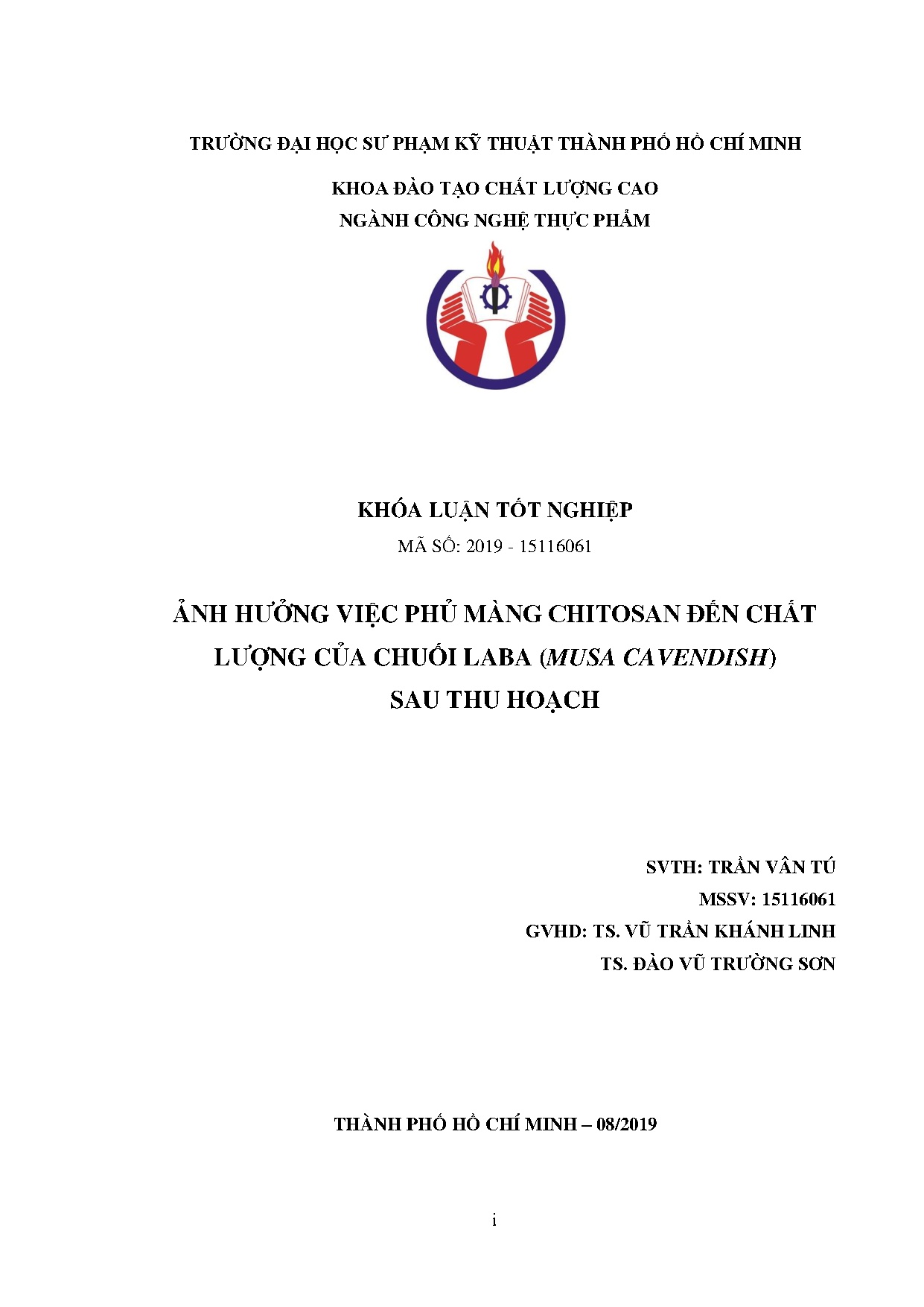 Đồ án tốt nghiệp - Ảnh hưởng việc phủ màng Chitosan đến chất lượng của chuối Laba (Musa CSTH