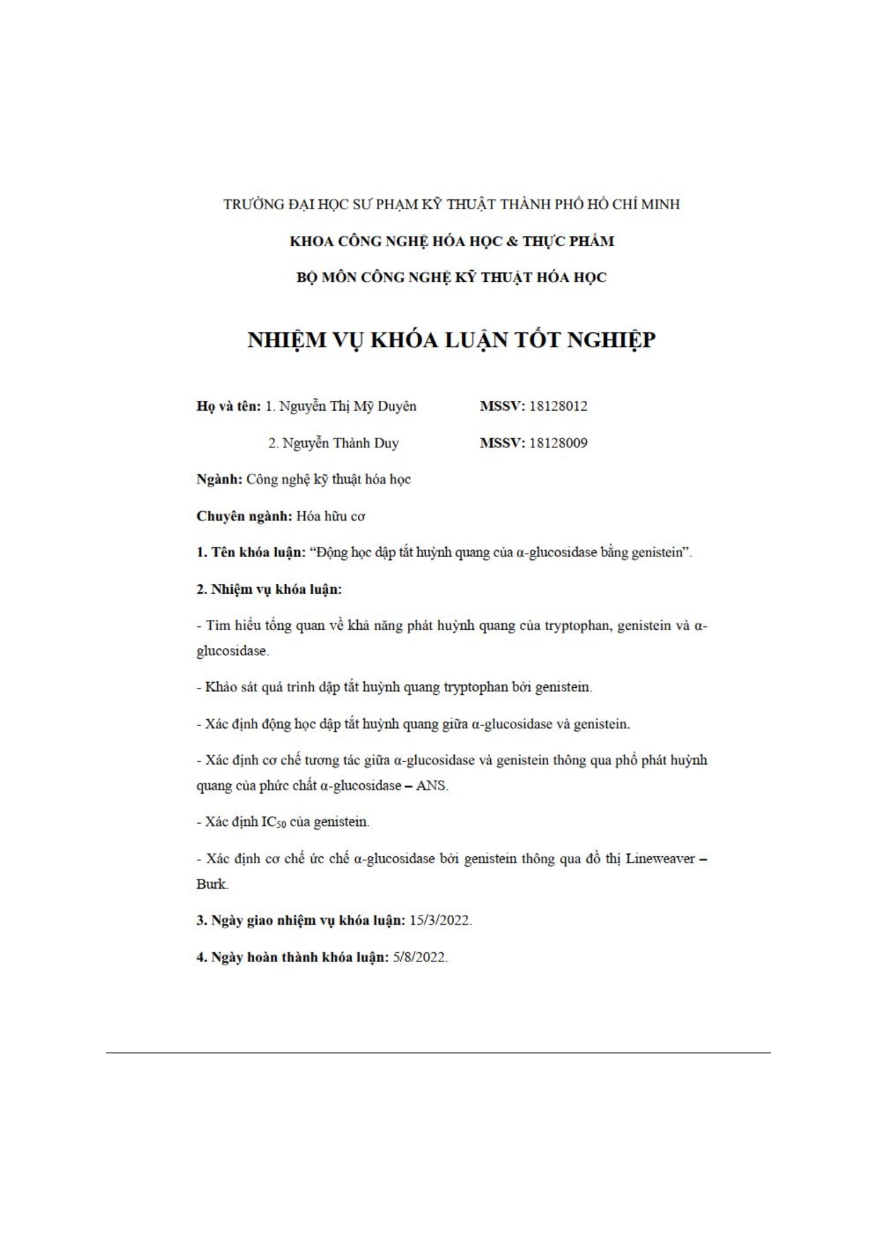 Đồ án tốt nghiệp - Động học dập tắt huỳnh quang của A-Glucosidase bằng Genistein - Trang 14
