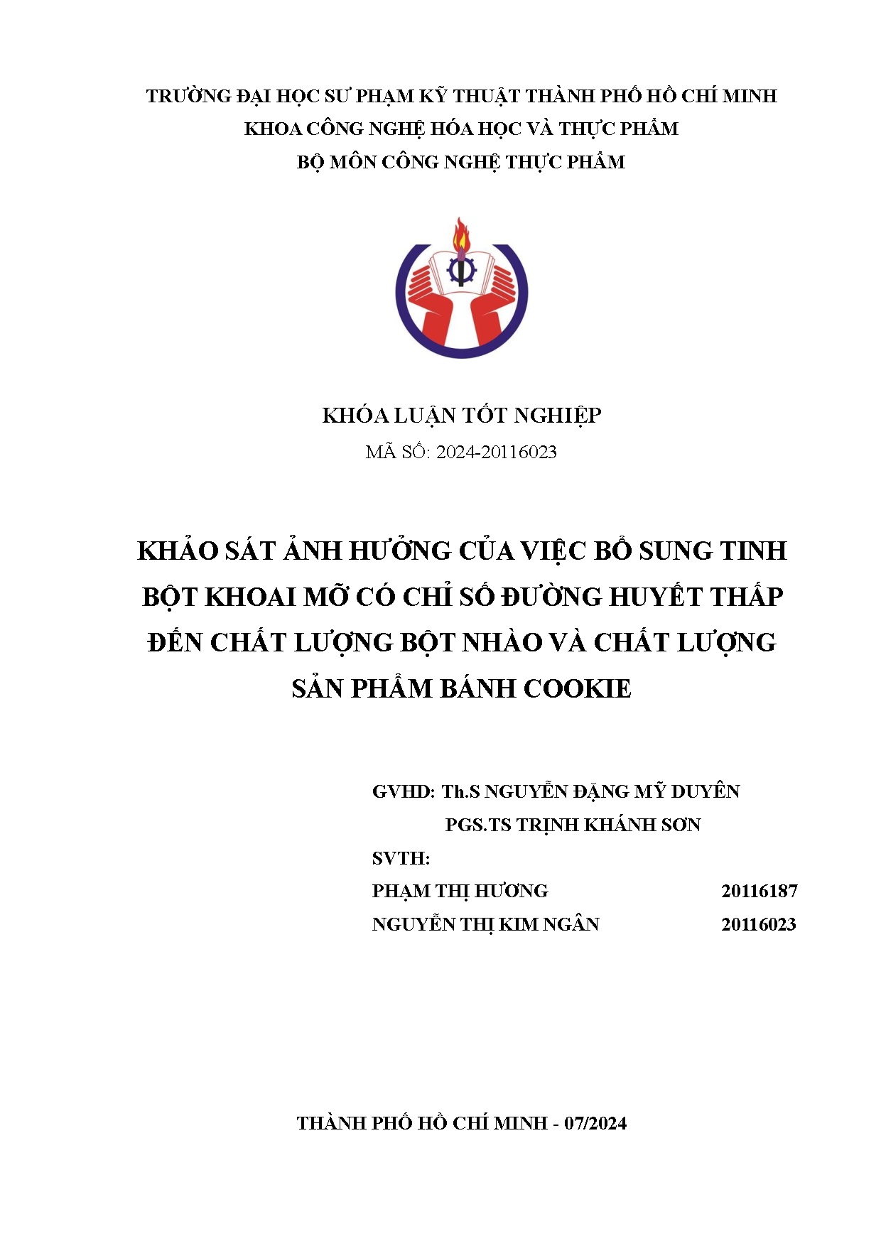 Đồ án tốt nghiệp - Khảo sát ảnh hưởng của việc bổ sung tinh bột khoai mỡ có chỉ số ĐHTĐCLBNVCLSPBC